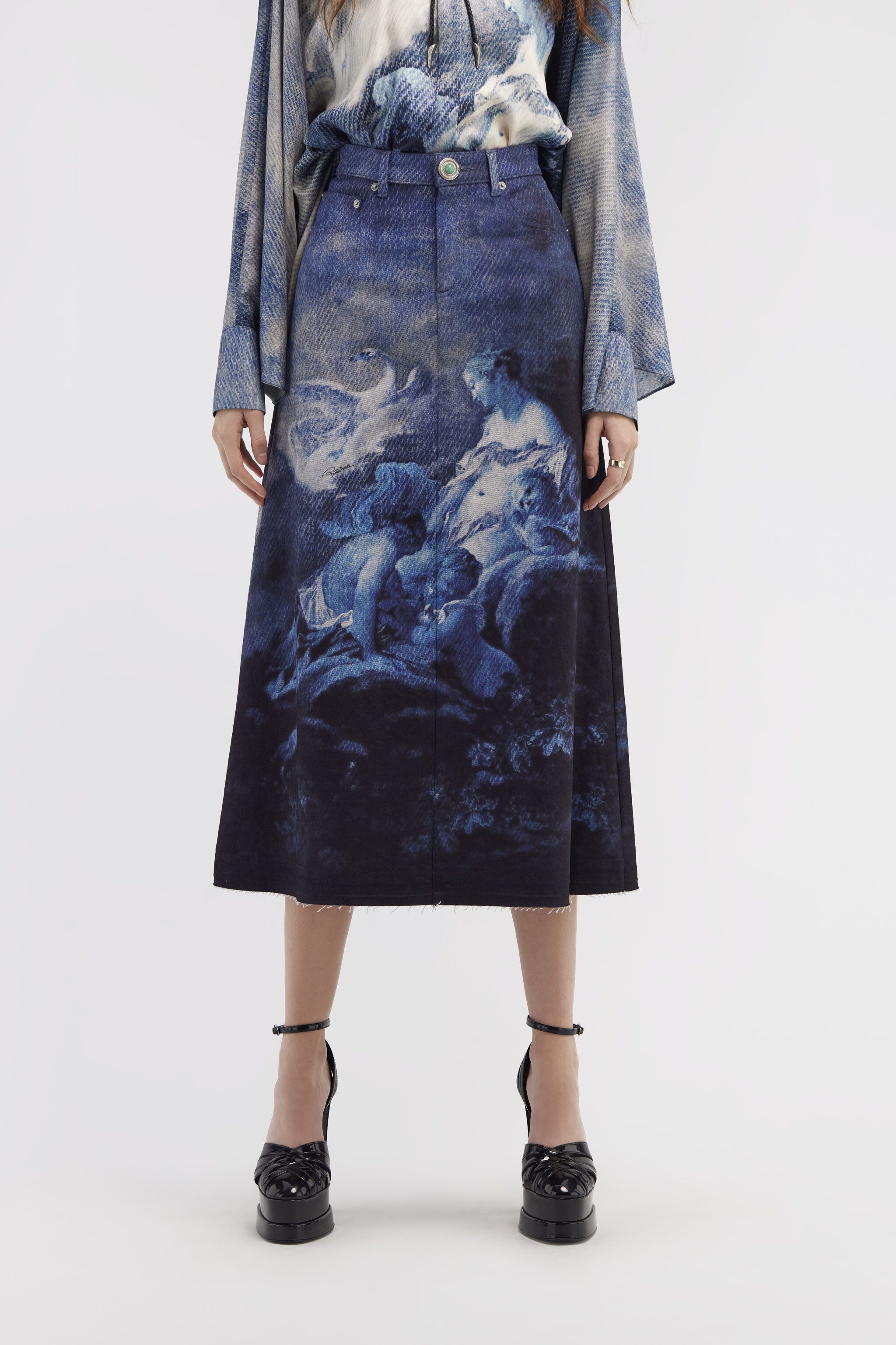 RC Skirt with Denim Wild Leda print Dark blue RWJ303-DSI16