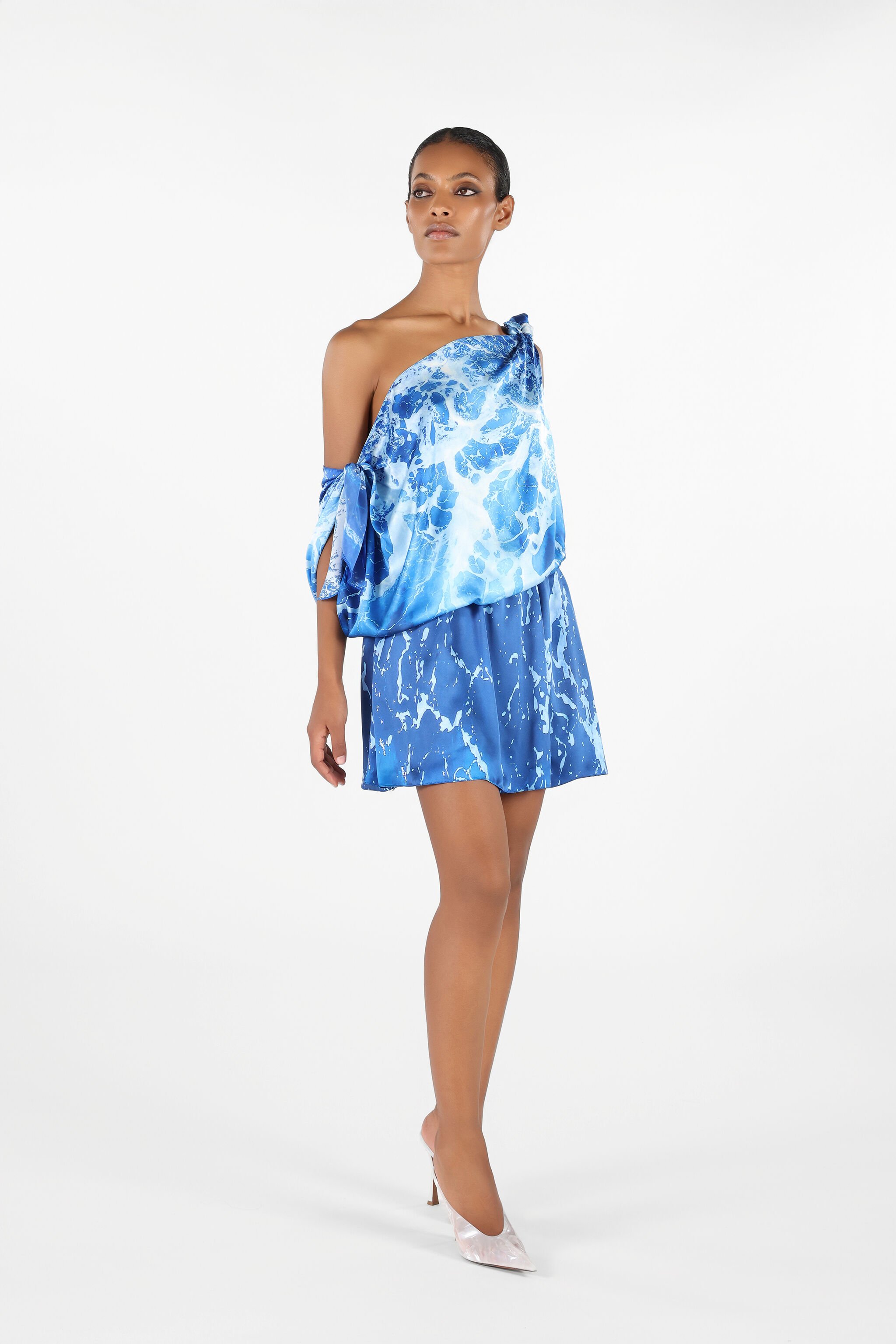 RC One-Shoulder Stretto di Messina Dress Blue UWT127-RYN94