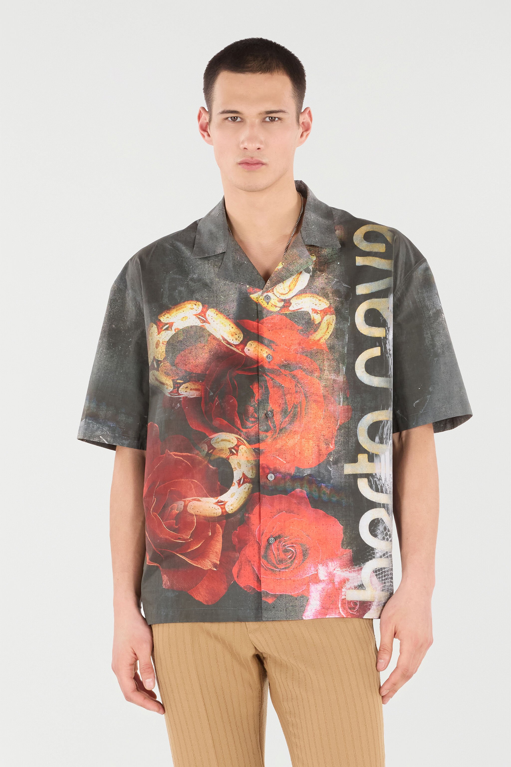 RC Cotton Shirt With Roses And Snakes Print Red URT761-7MN69