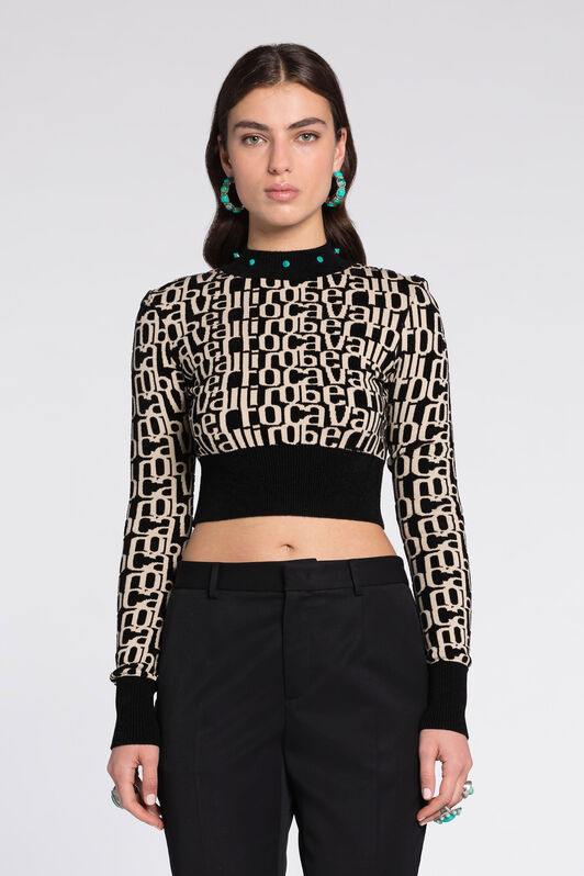 RC Logo-Jacquard Cropped Sweater Black/White RKM601-MI150