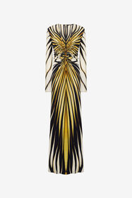 ${brand} Ray Of Gold Print Long Dress with Deep V-neck ${colorDescription} ${masterID}