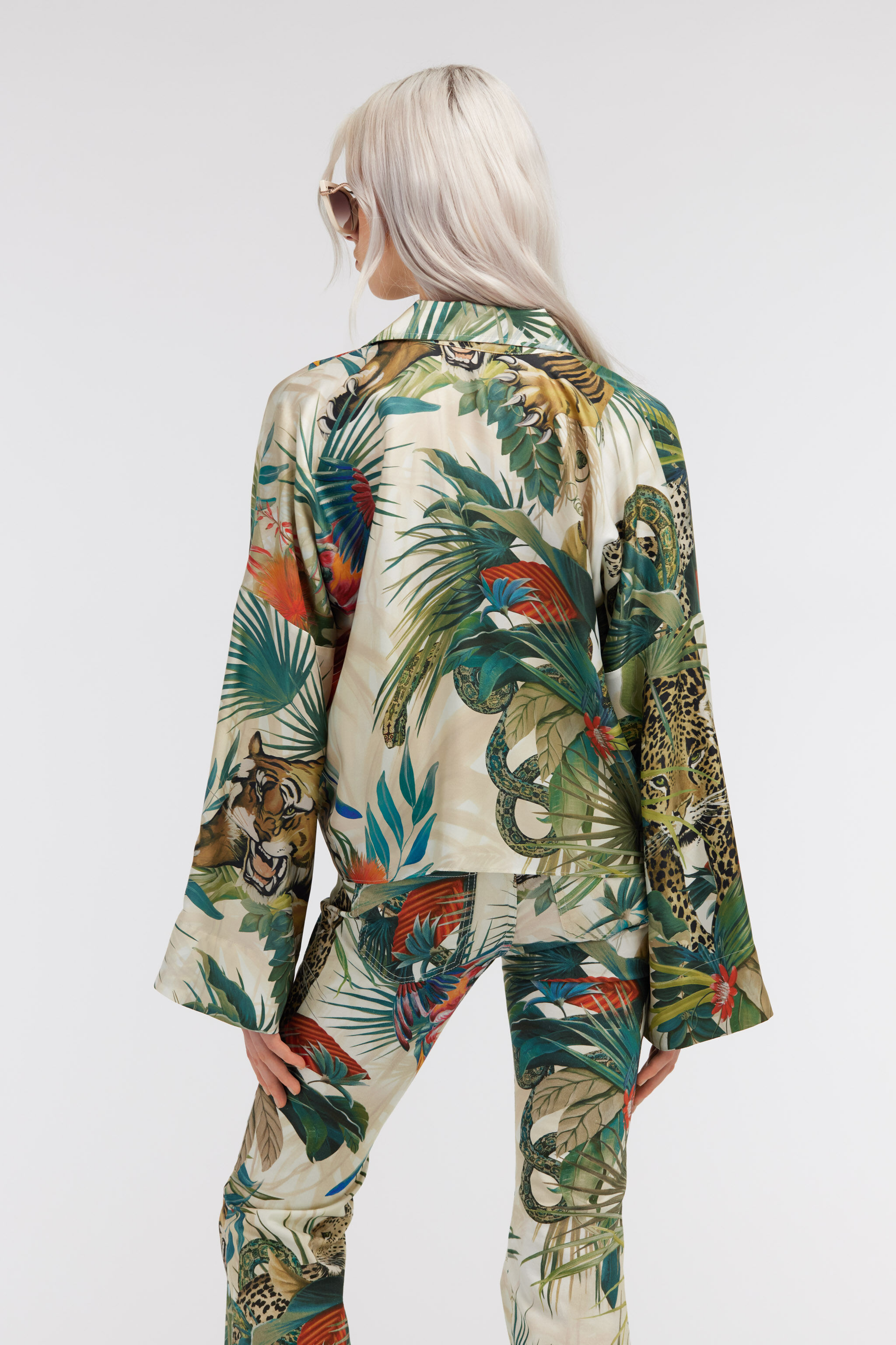 RC Jungle Print Silk Shirt Wide Sleeves Green SKT705-4QI88