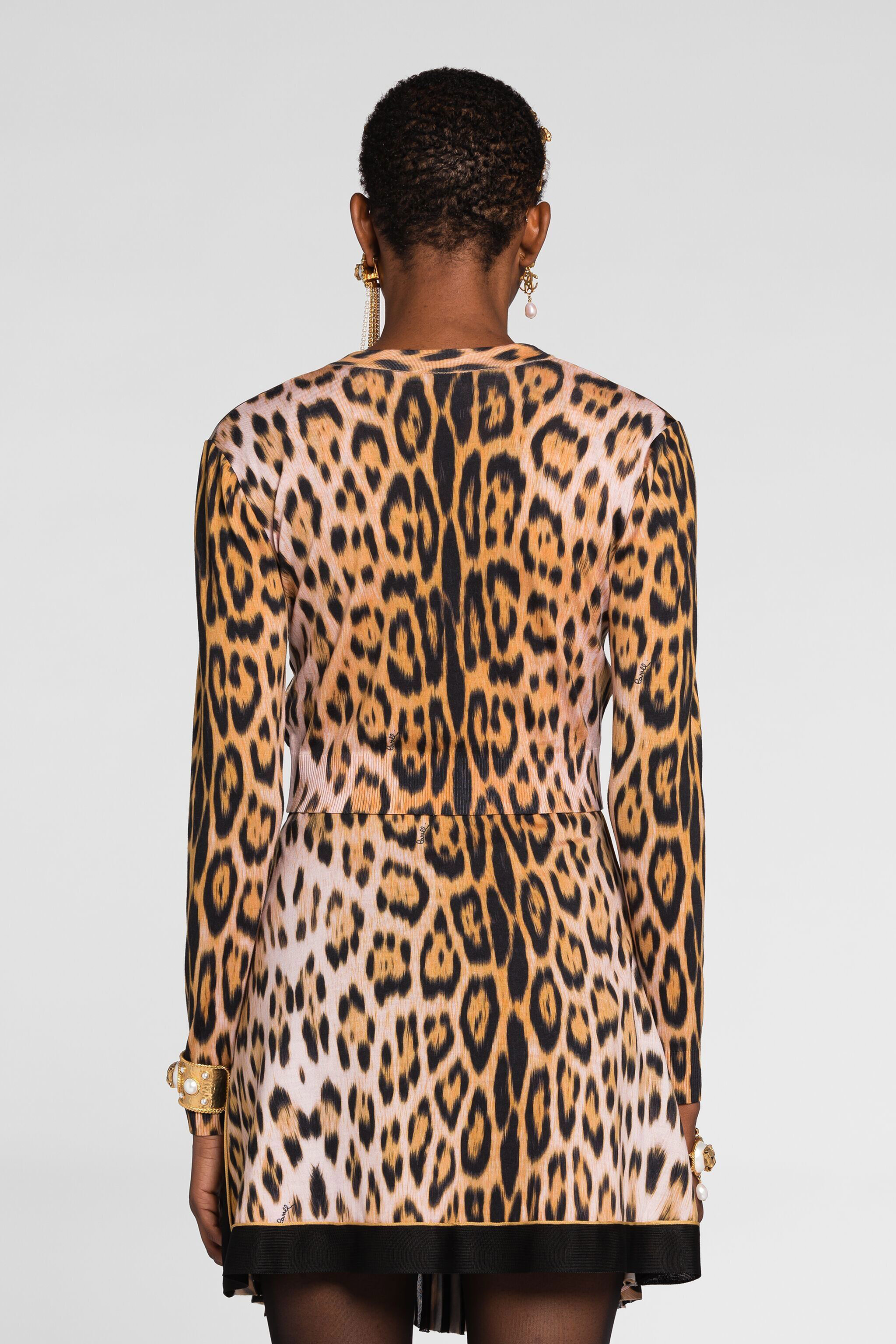 RC Leopard-print cropped cardigan Light Brown QKM604-MH001