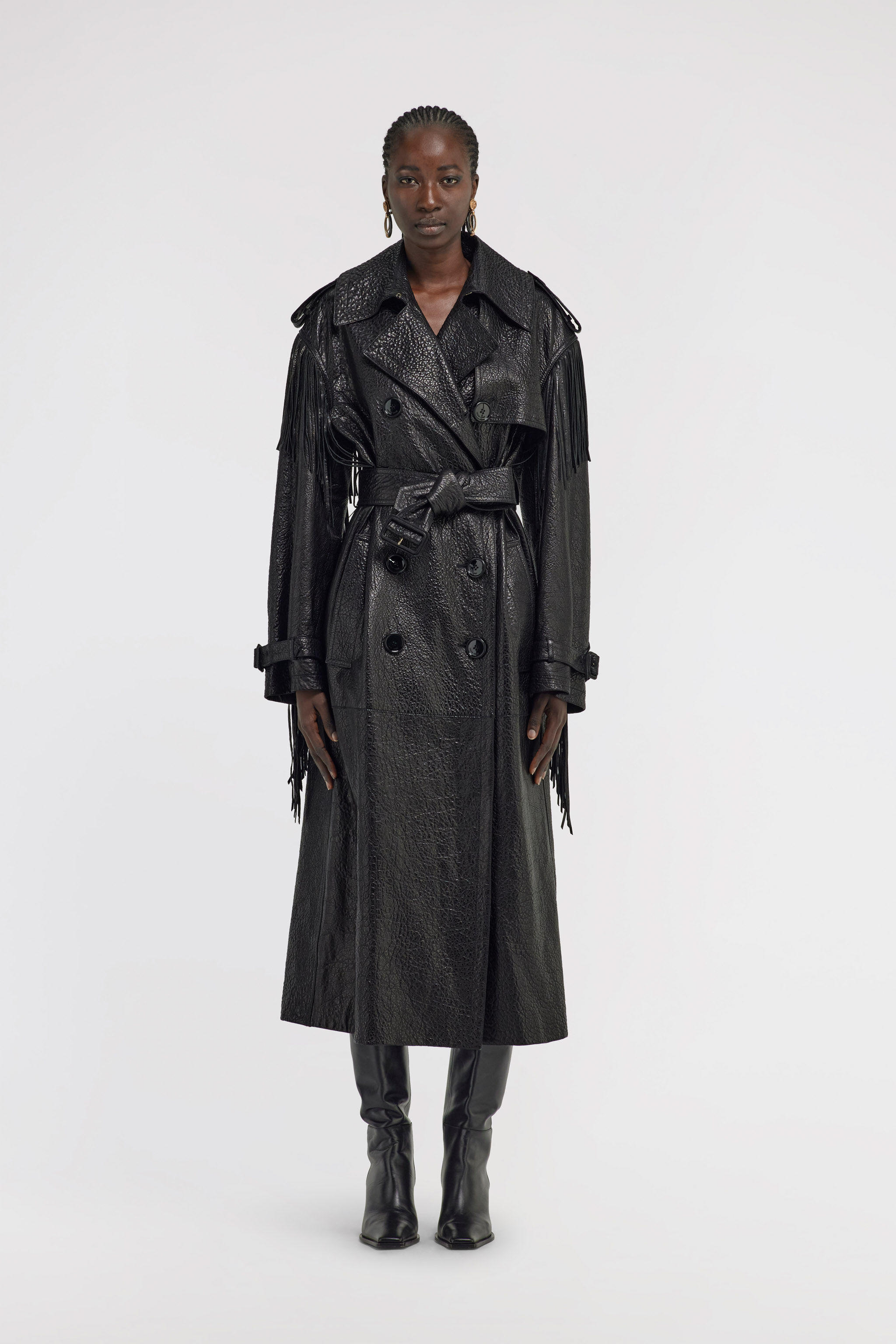 RC Trench in Pelle con Frange Nero TKP500-PN002