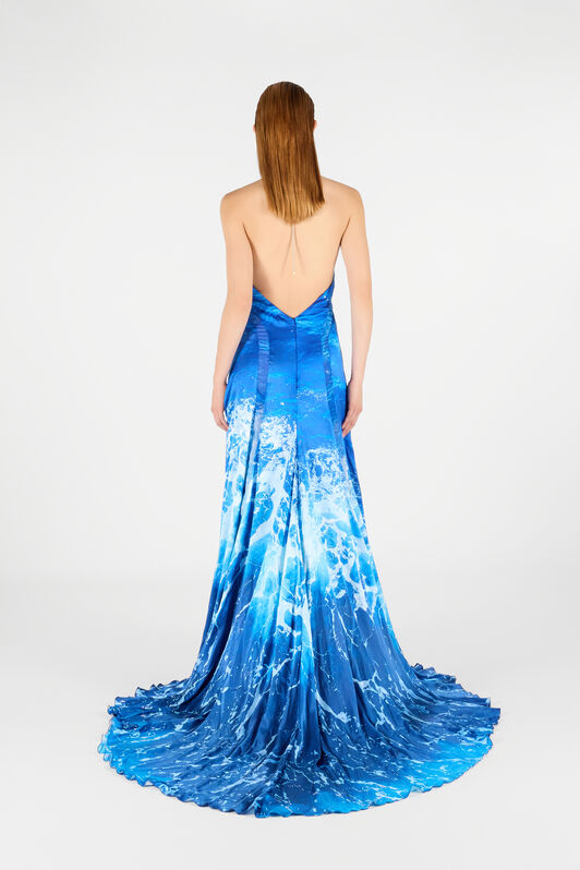 RC Seidenkleid Stretto di Messina Print Blau UWT115-RYN94