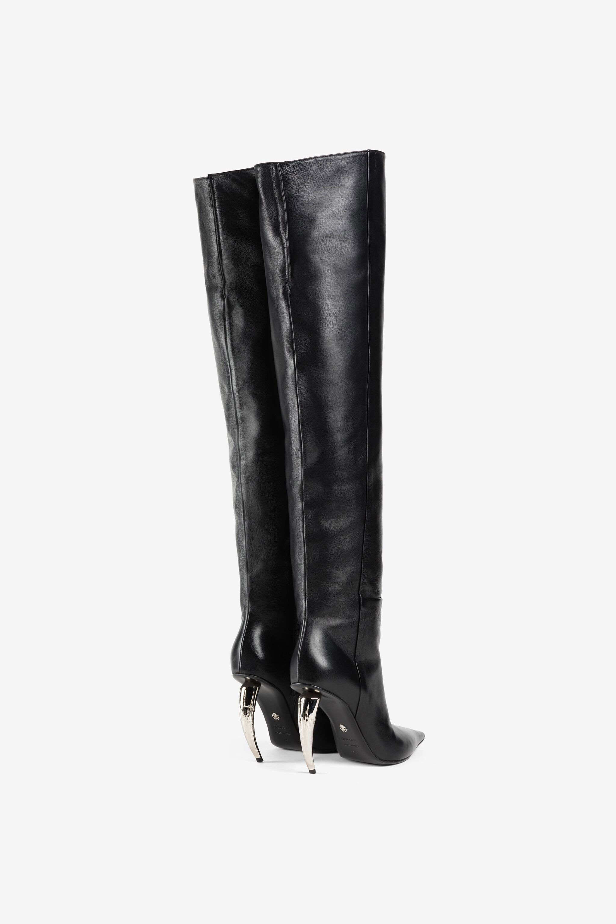 RC Tiger Tooth Leather Thigh-High Boots Black PWS002-PN039