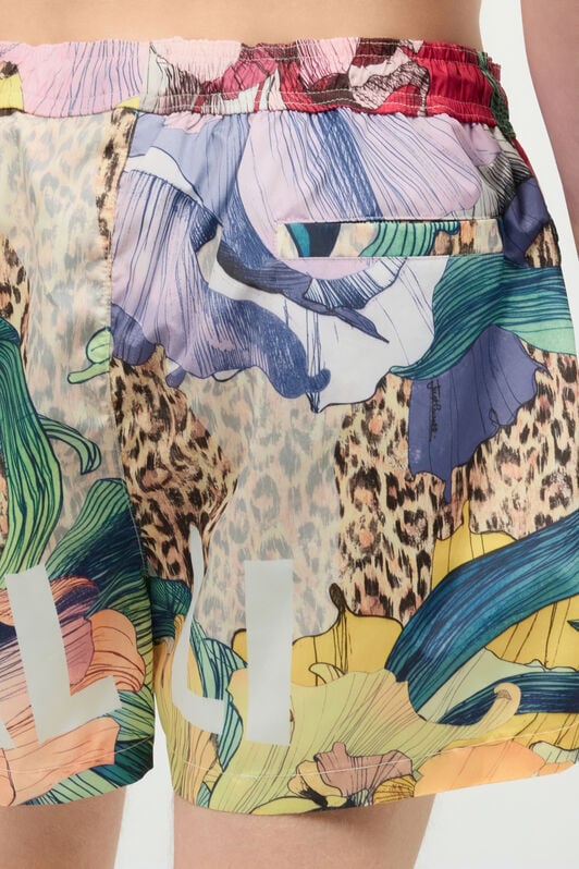 JC Swim Shorts With Floral And Jaguar Skin Print JC Swim Shorts With Floral And Jaguar Skin Print Red UFT080-UF119