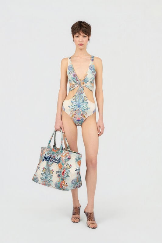 JC Tropical Garden Print One-Piece Swimsuit 217 AZZURRO + 582 AR WFM034-WF753