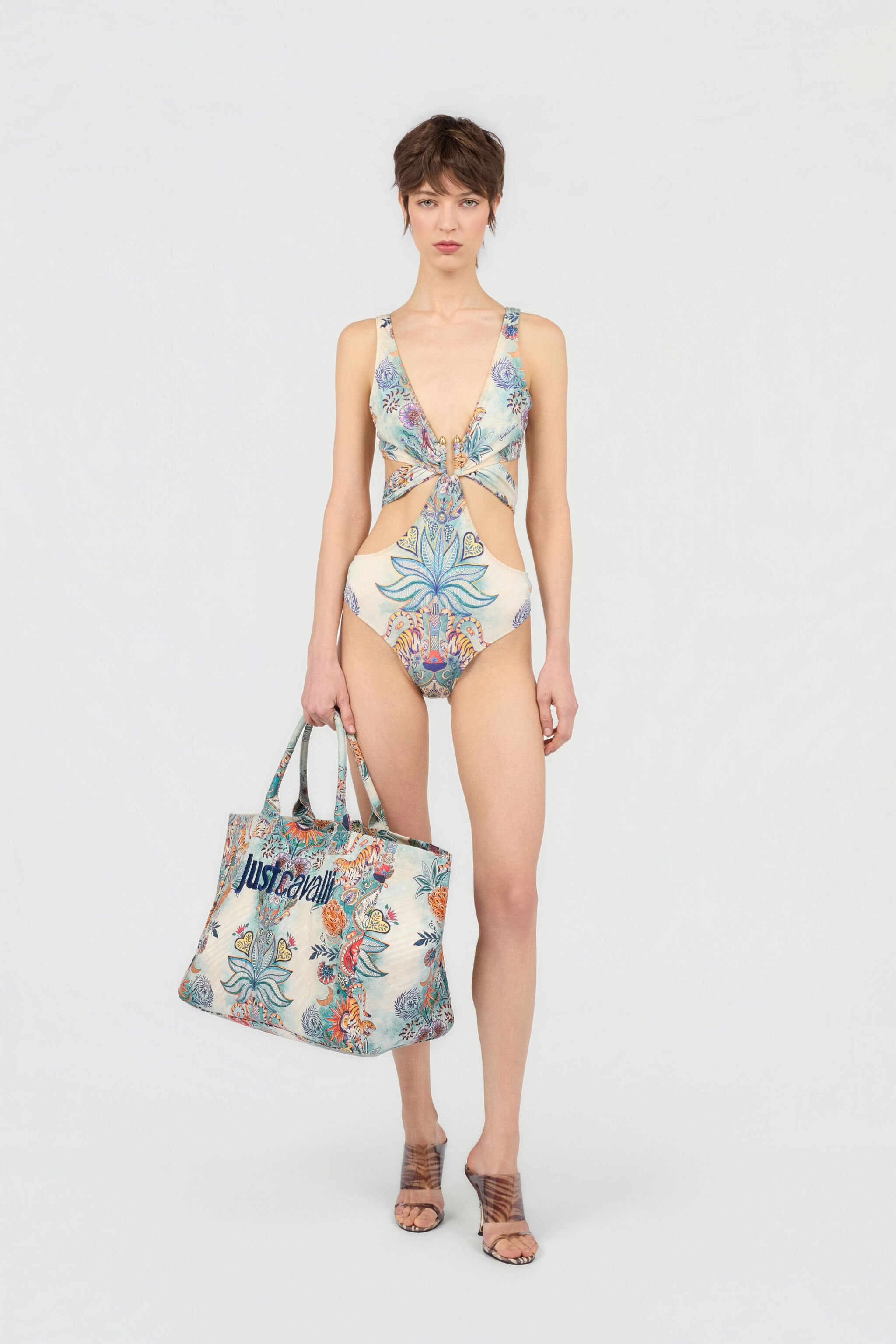 JC Tropical Garden Print One-Piece Swimsuit 217 AZZURRO + 582 AR WFM034-WF753