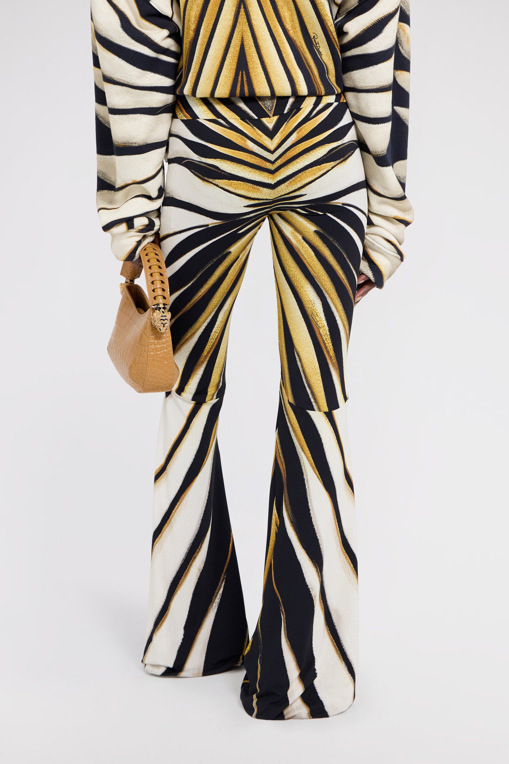RC Ray Of Gold Print Flared Trousers Gold TKT202-LNM33
