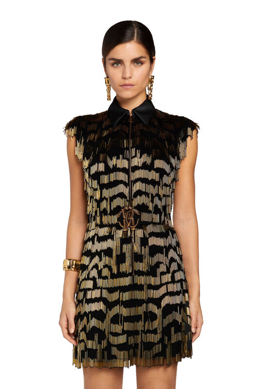 RC Beaded fringe mirror snake dress Black/Gold MQR132-SY001