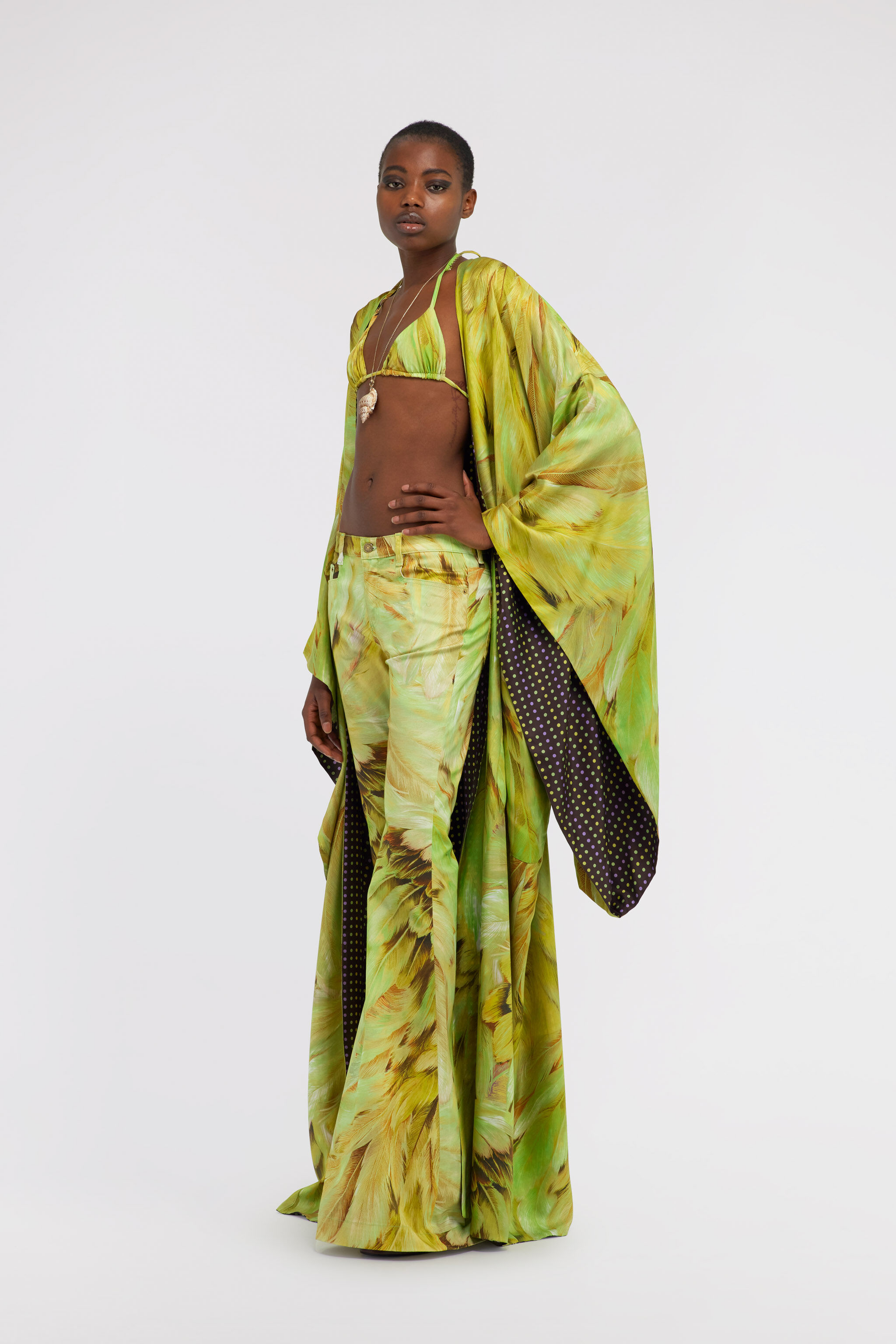 RC Kimono Plumage print Light green SWT500-4QL71