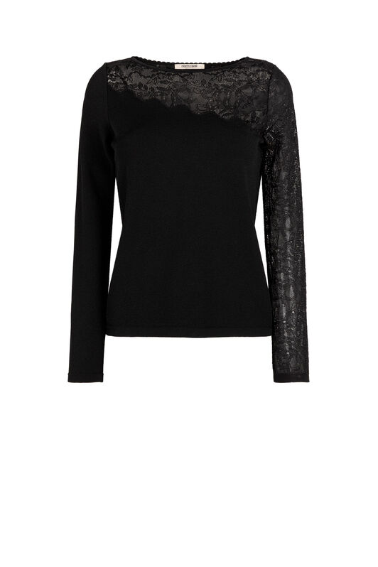 RC Floral-Knit Lace-Insert Top BLACK KQM610-MI001