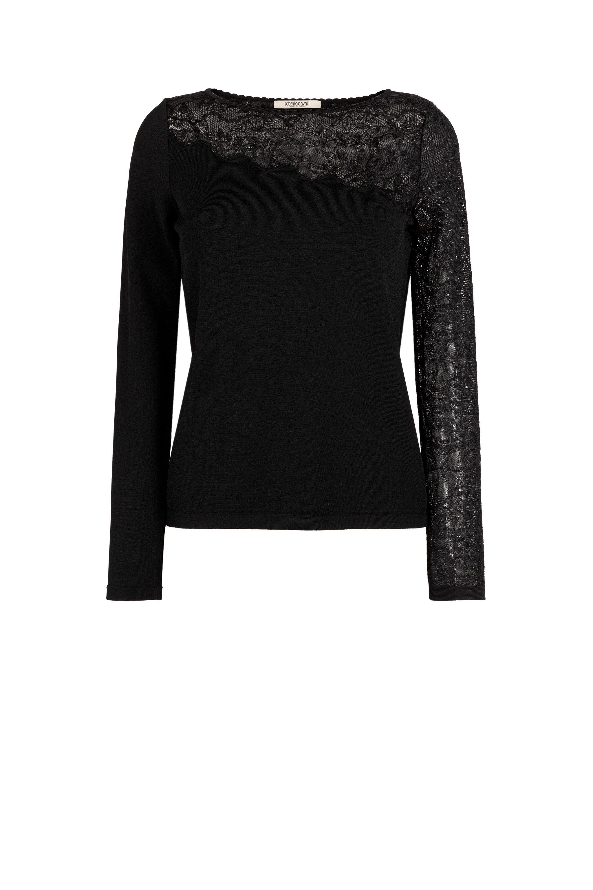 RC Floral-Knit Lace-Insert Top BLACK KQM610-MI001