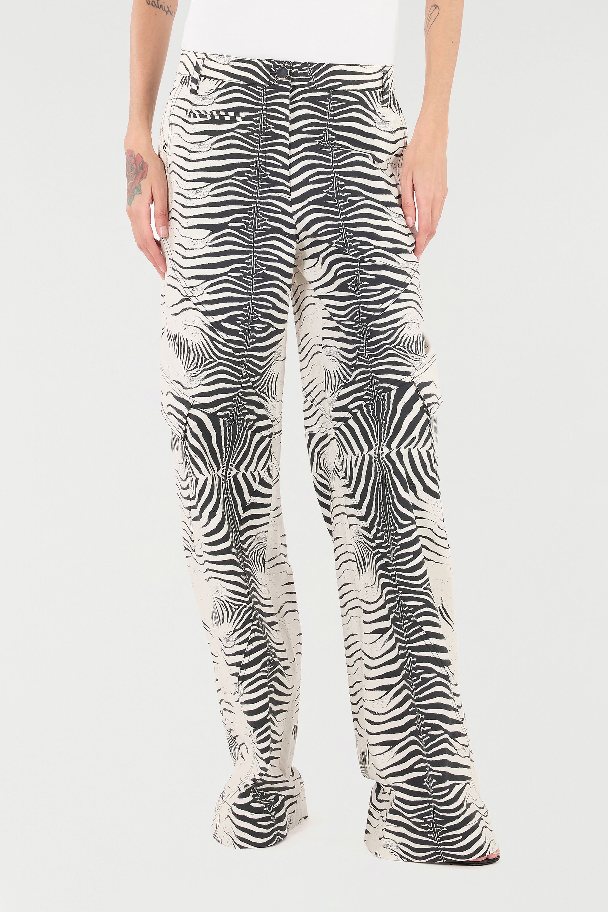 RC Pantaloni In Cotone Stretch Stampa White Tigresse BIANCO/NERO UKT211-3AN49