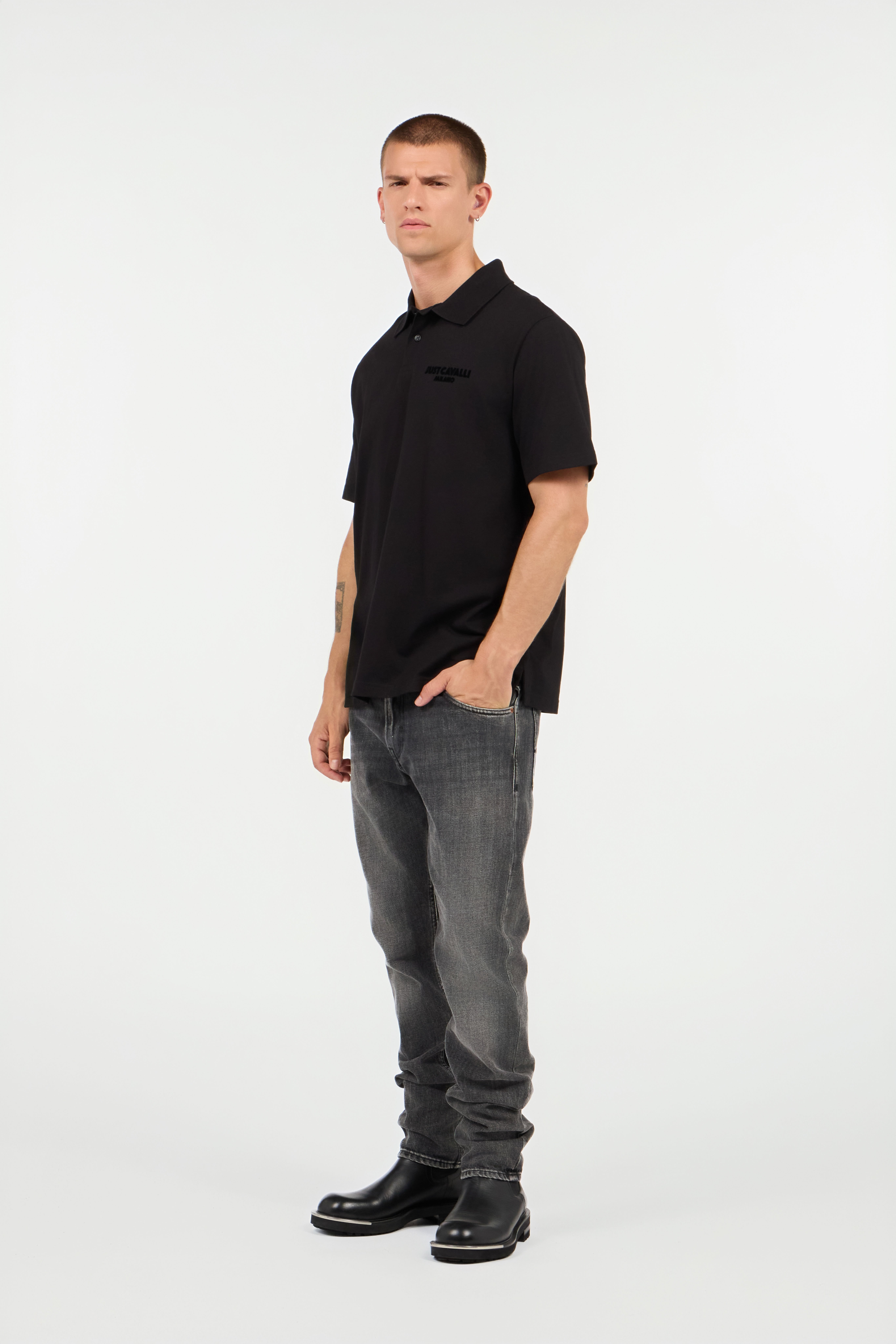 JC Polo Shirt With Top-Stitched JC Monogram BLACK UFT015-UF035