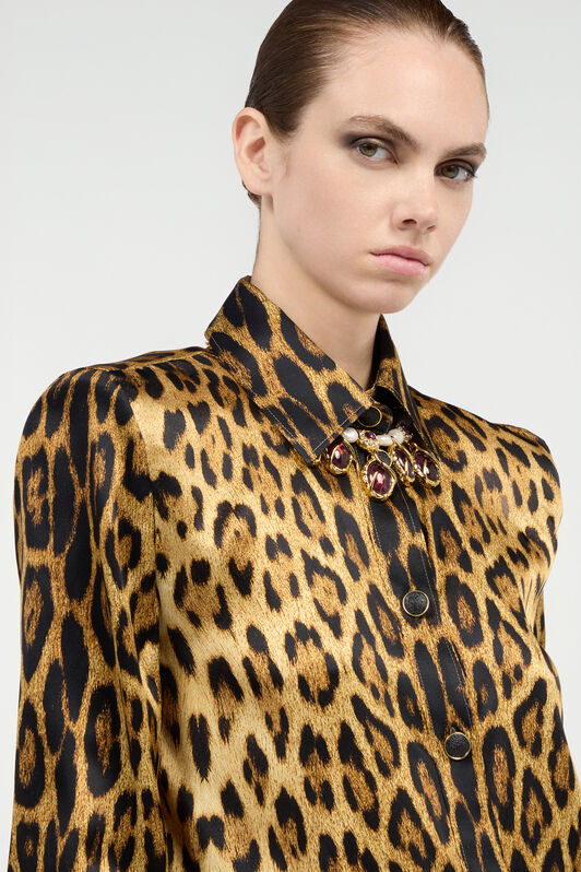 RC Silk Shirt with Jaguar Skin Print Marron VWT700-TYQ71
