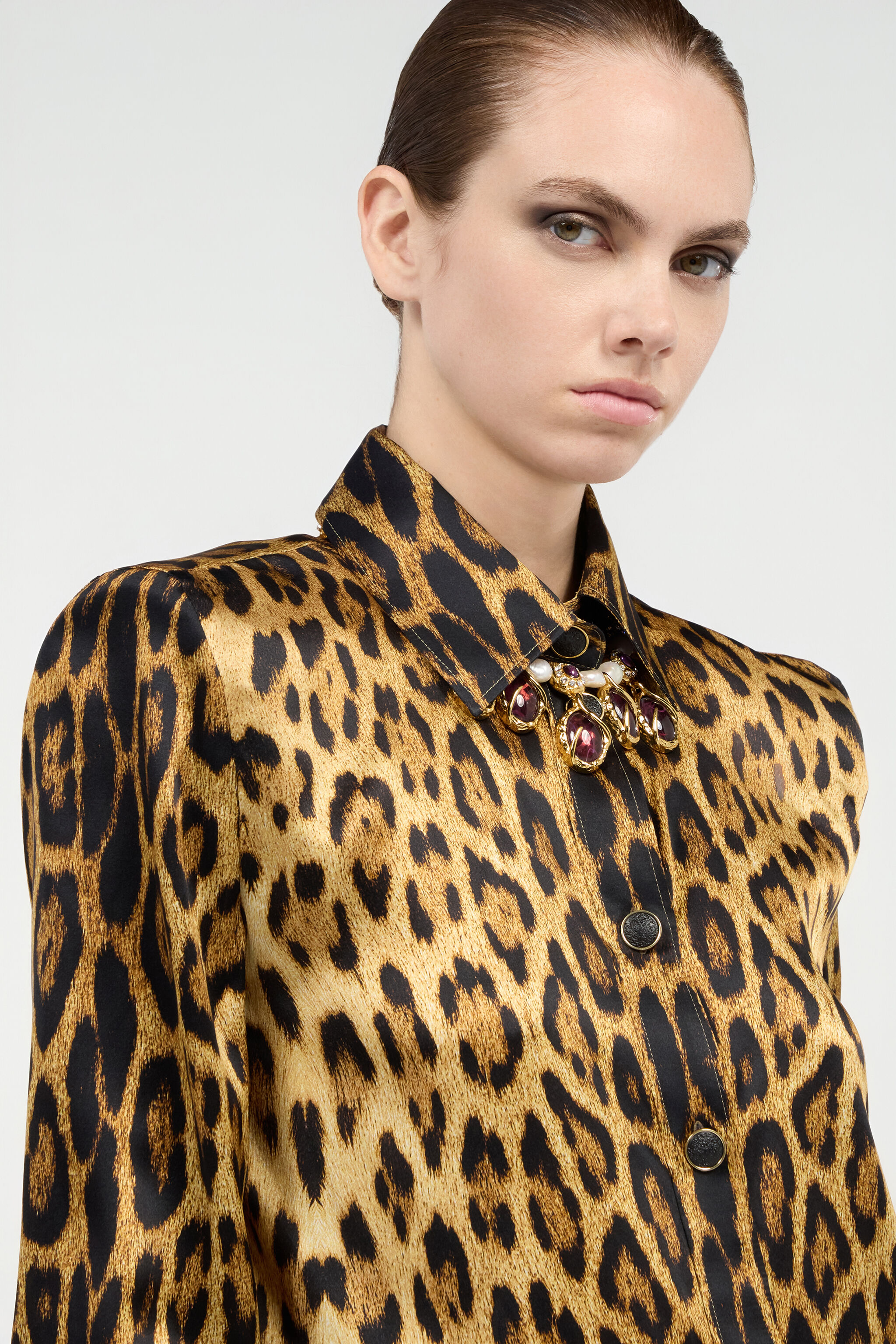 RC Silk Shirt with Jaguar Skin Print Marron VWT700-TYQ71