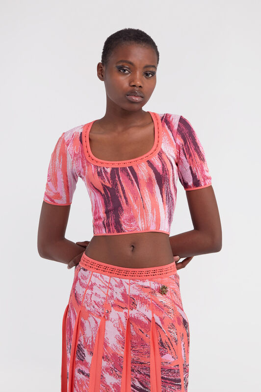 RC Plumage print knitwear top RC Plumage print knitwear top Fuchsia SWM602-MI150
