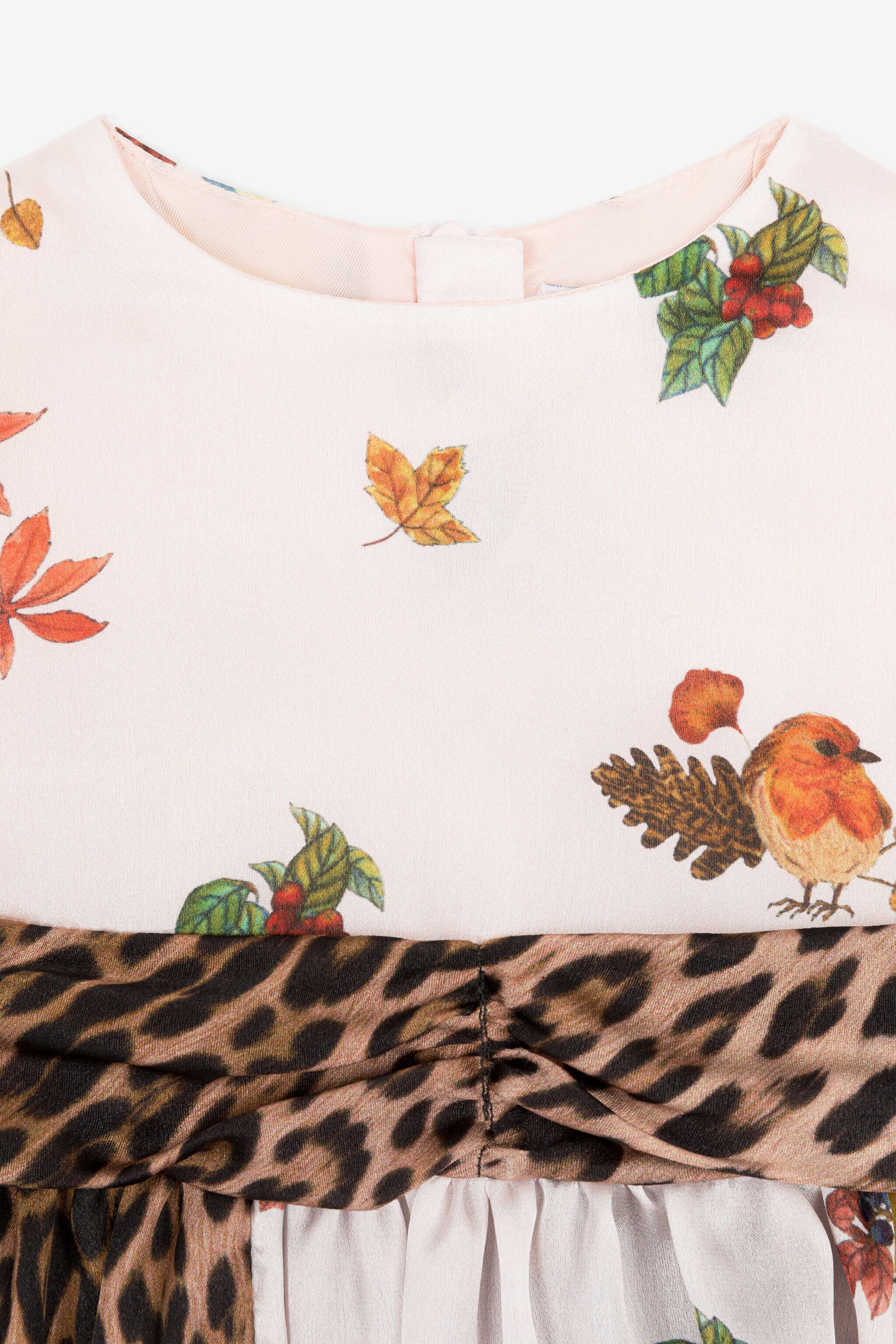 JU Seidenkleid mit Leoparden- und Vogel-Print Rosa RJT10A-2NH90