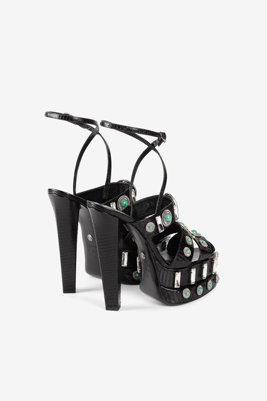 RC Gemstone-detail leather platform sandals Black RWS004-PZB62