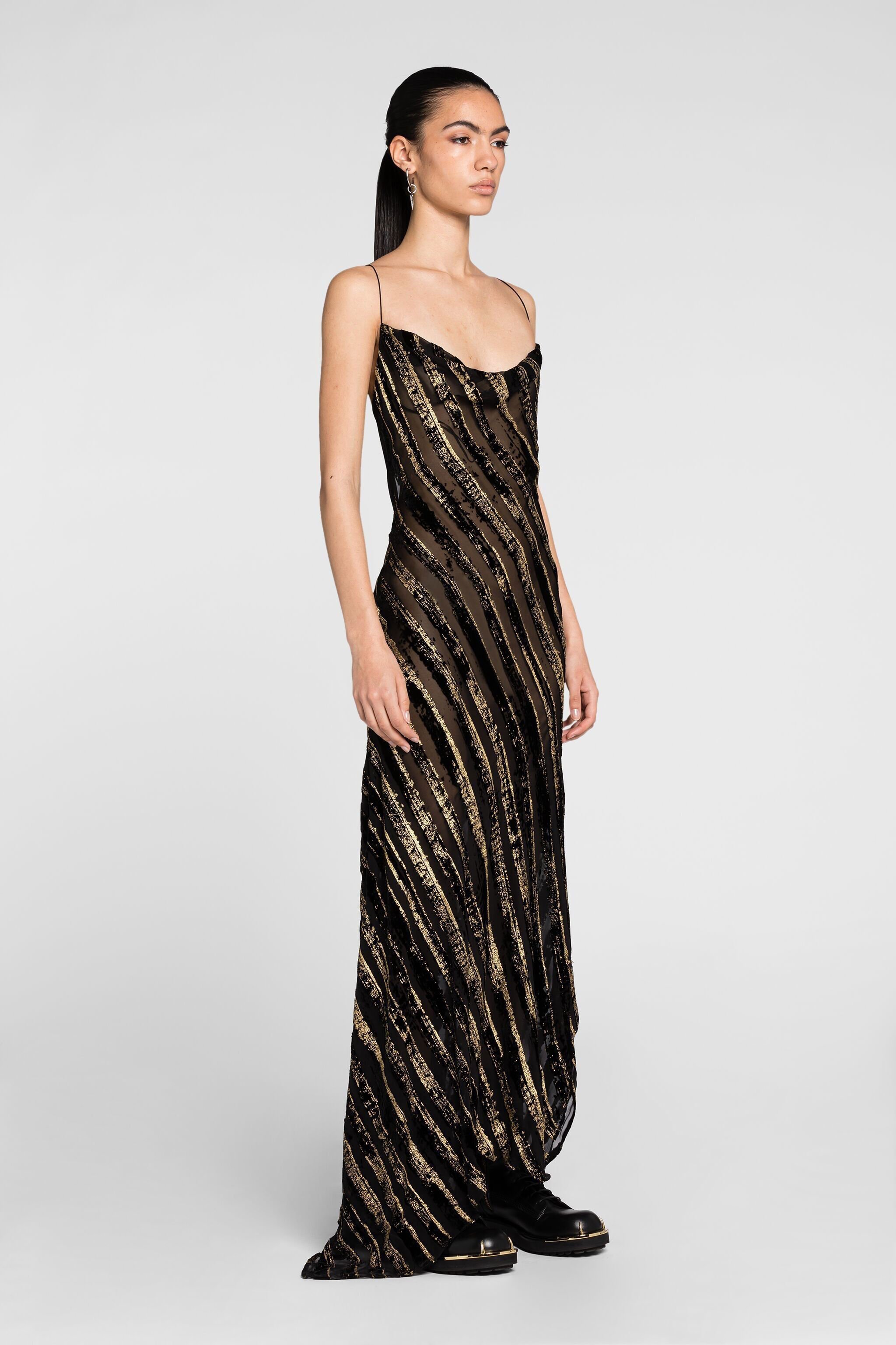 RC Maxikleid mit Devoré-Streifen NERO/ORO PKT101-VL061