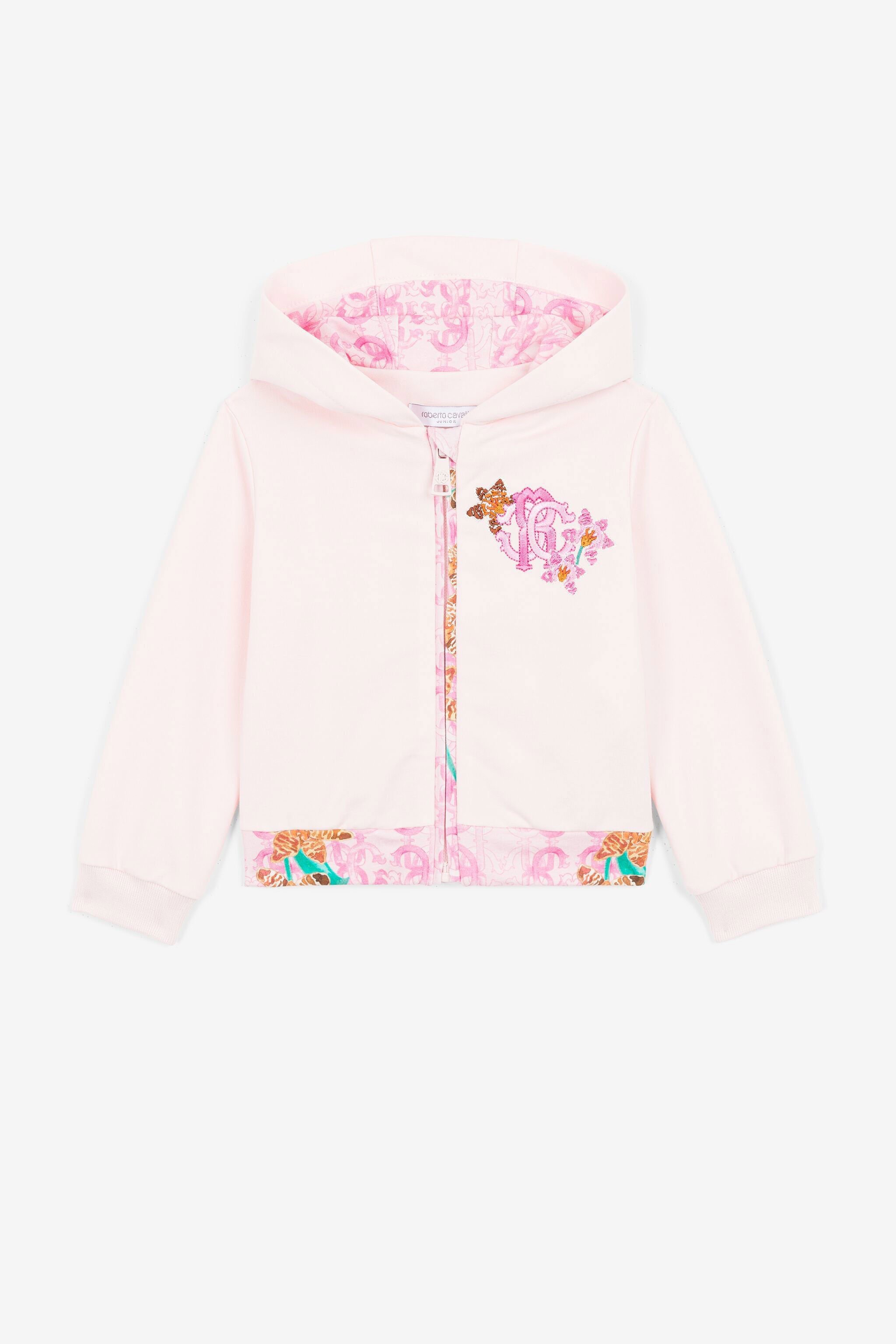 JU Monogram-embroidered zip-front hoodie Pink QJT941-CF050