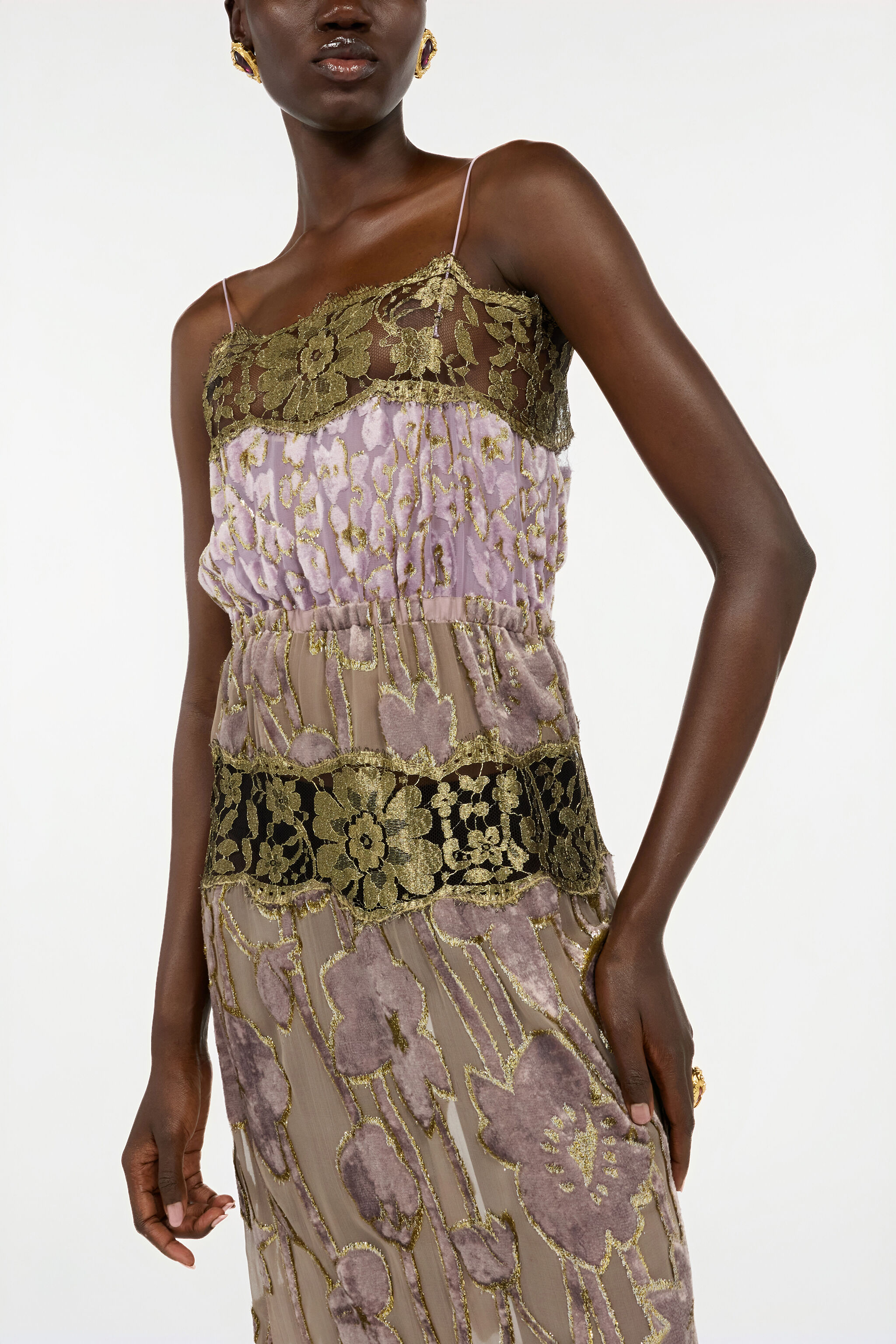 Nude And Lilac Dress With Floral Pattern in NUDE/LILLA for Women