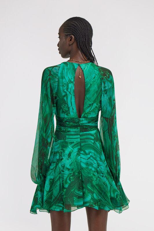 RC Malachite Print Silk Mini Dress Green TKT136-CKN06