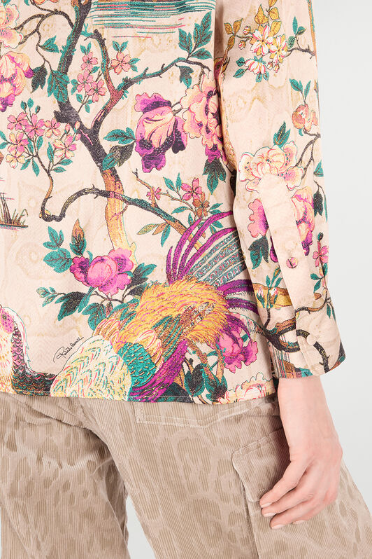 RC Silk Shirt with Floral and Pheasant Print RC Silk Shirt with Floral and Pheasant Print Ivoire/Rose VKT704-TYP76