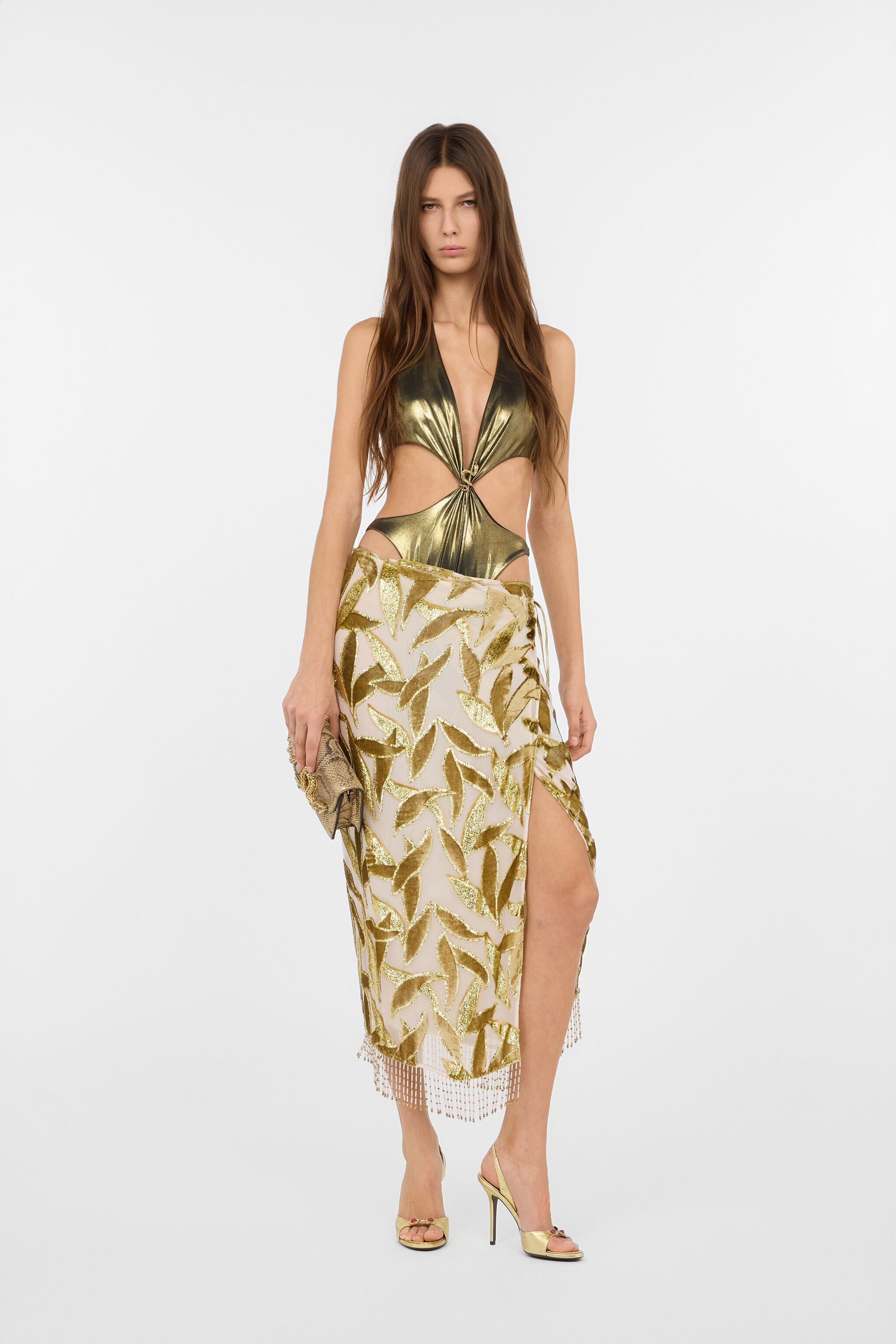 RC Golden One-Piece Swimsuit with Snake Detail and Cut-Outs RC Golden One-Piece Swimsuit with Snake Detail and Cut-Outs GOLD WWW006-JE032