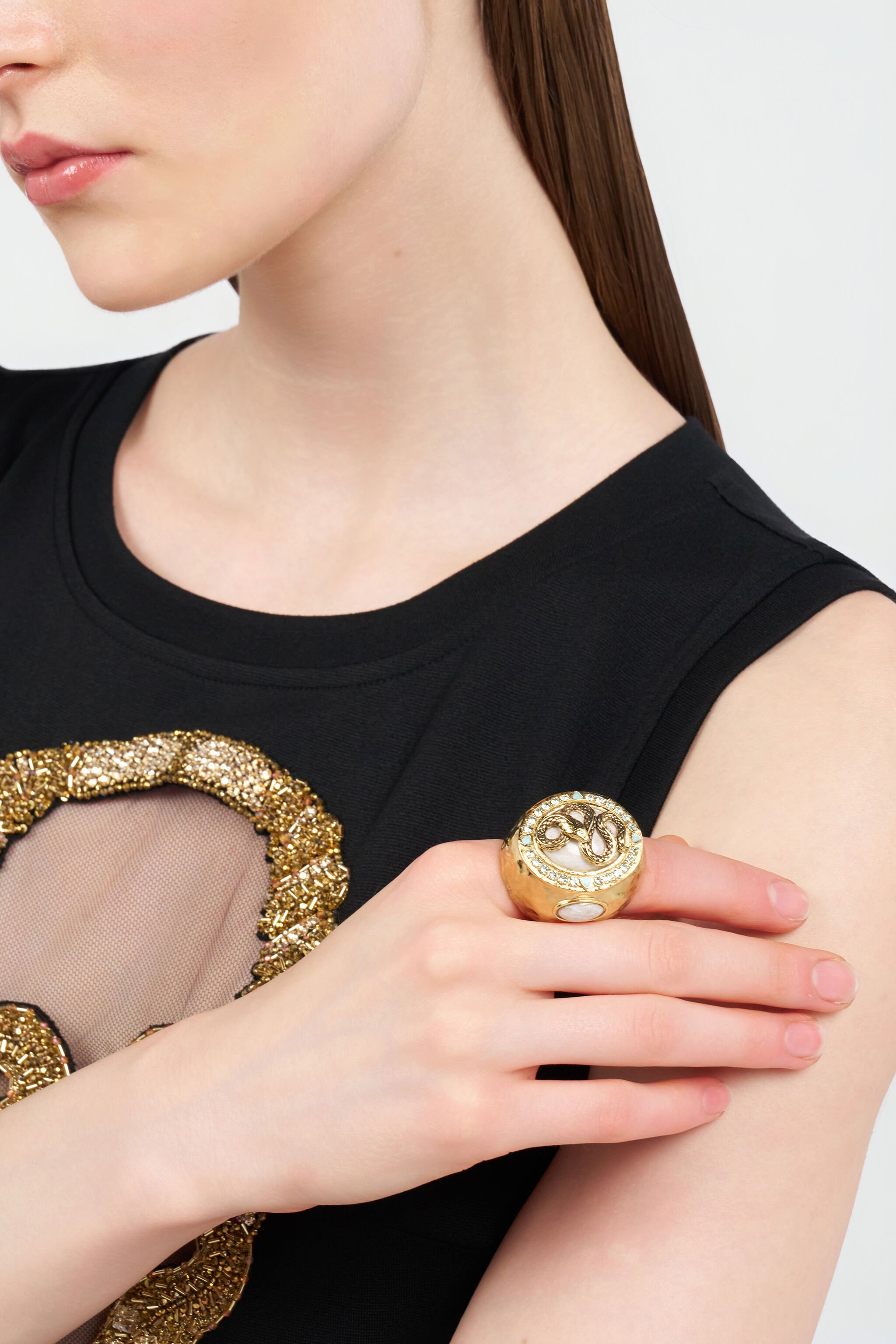 RC Snake and Gemstone Ring GOLD/IVORY/CRYSTAL WQG018-AM127