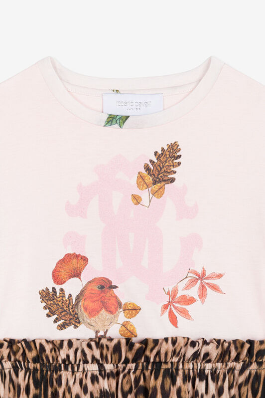 JU Leopard And Bird-Print Cotton Dress Pink RJT10J-JD001