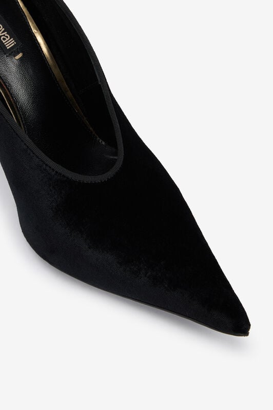 RC Roberto Cavalli Velvet Stiletto Heels With Jewel Anklet Black VKS112-VL002