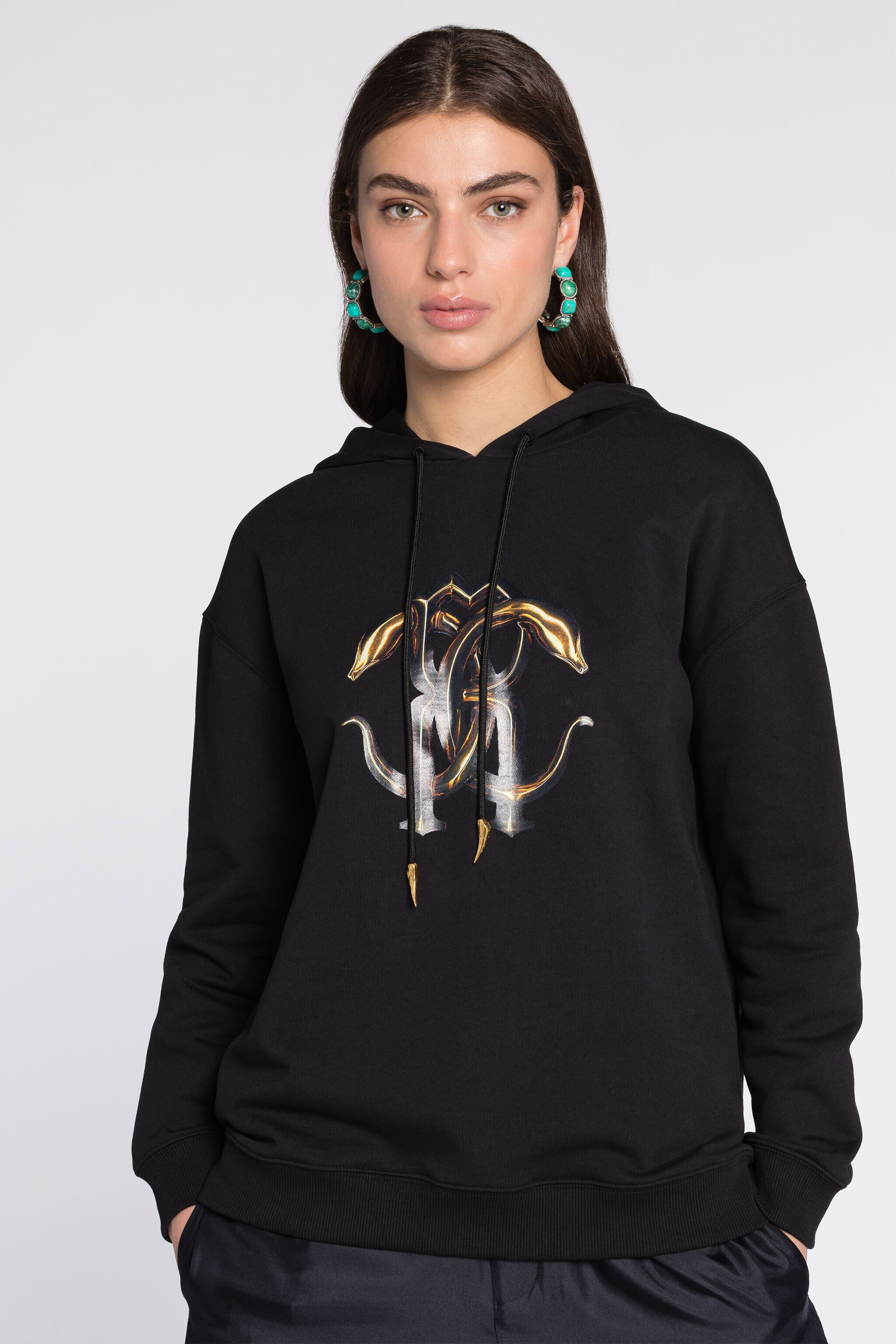 RC Logo-Print Cotton Hoodie Black RKT63B-CF020