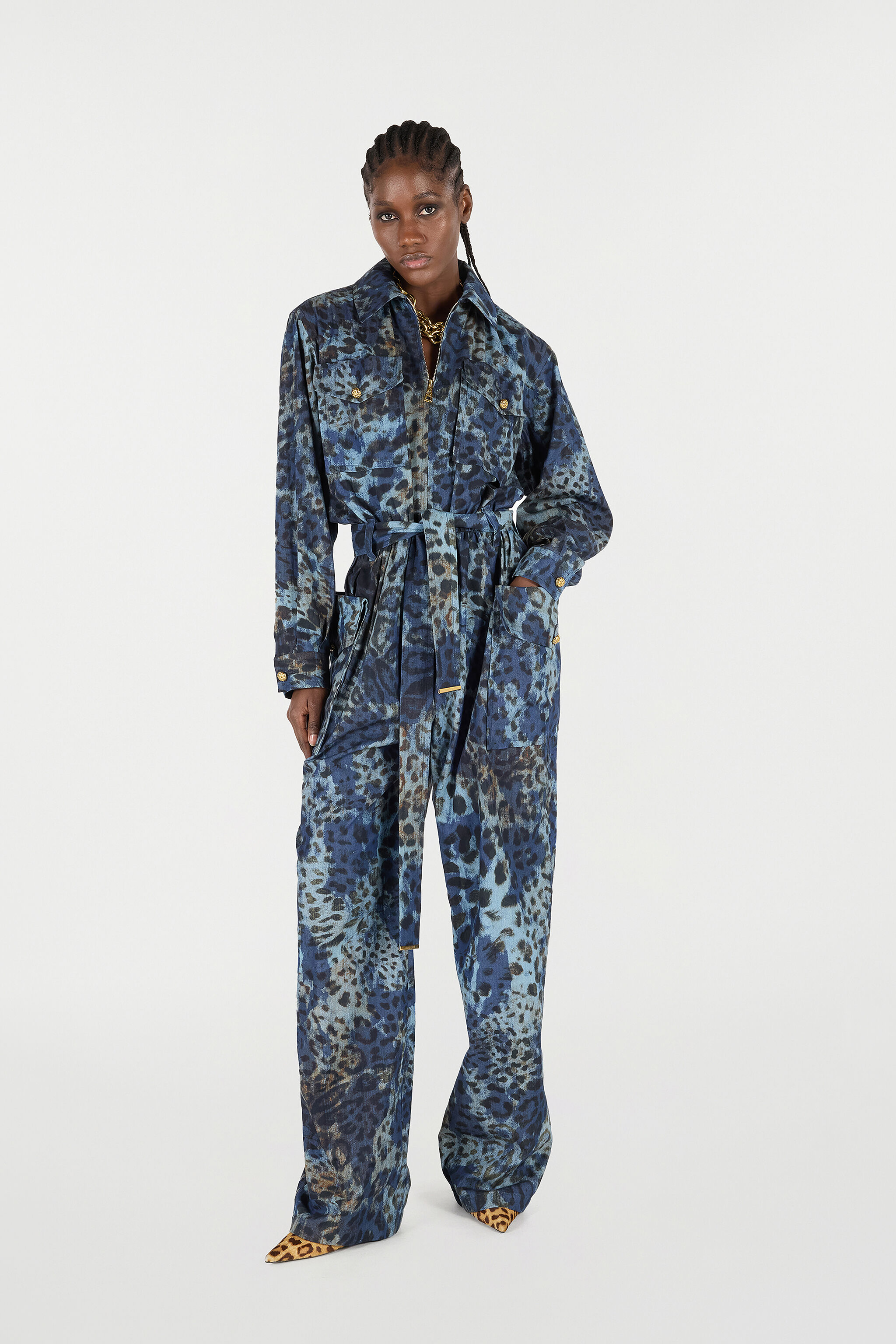 RC Jumpsuit with Animal Print BLU/MARRONE VQJ155-VT010
