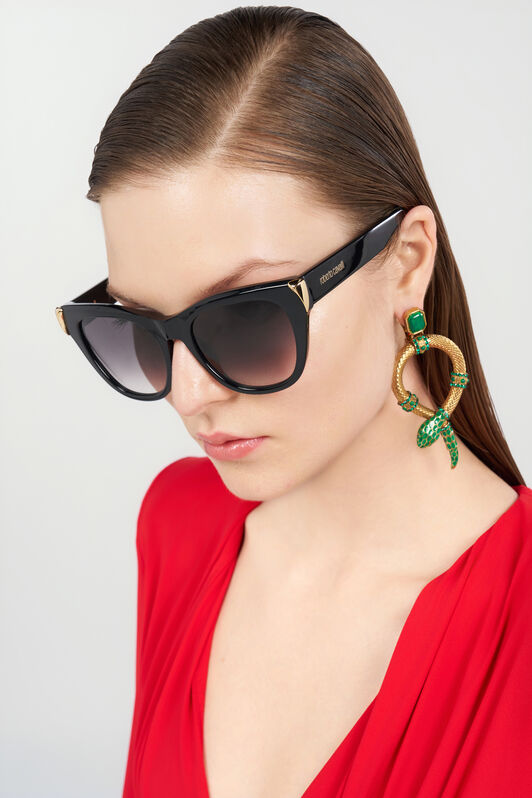 RC Sunglasses with feminine cat-eye and feng on sides Black ALD029-ID189