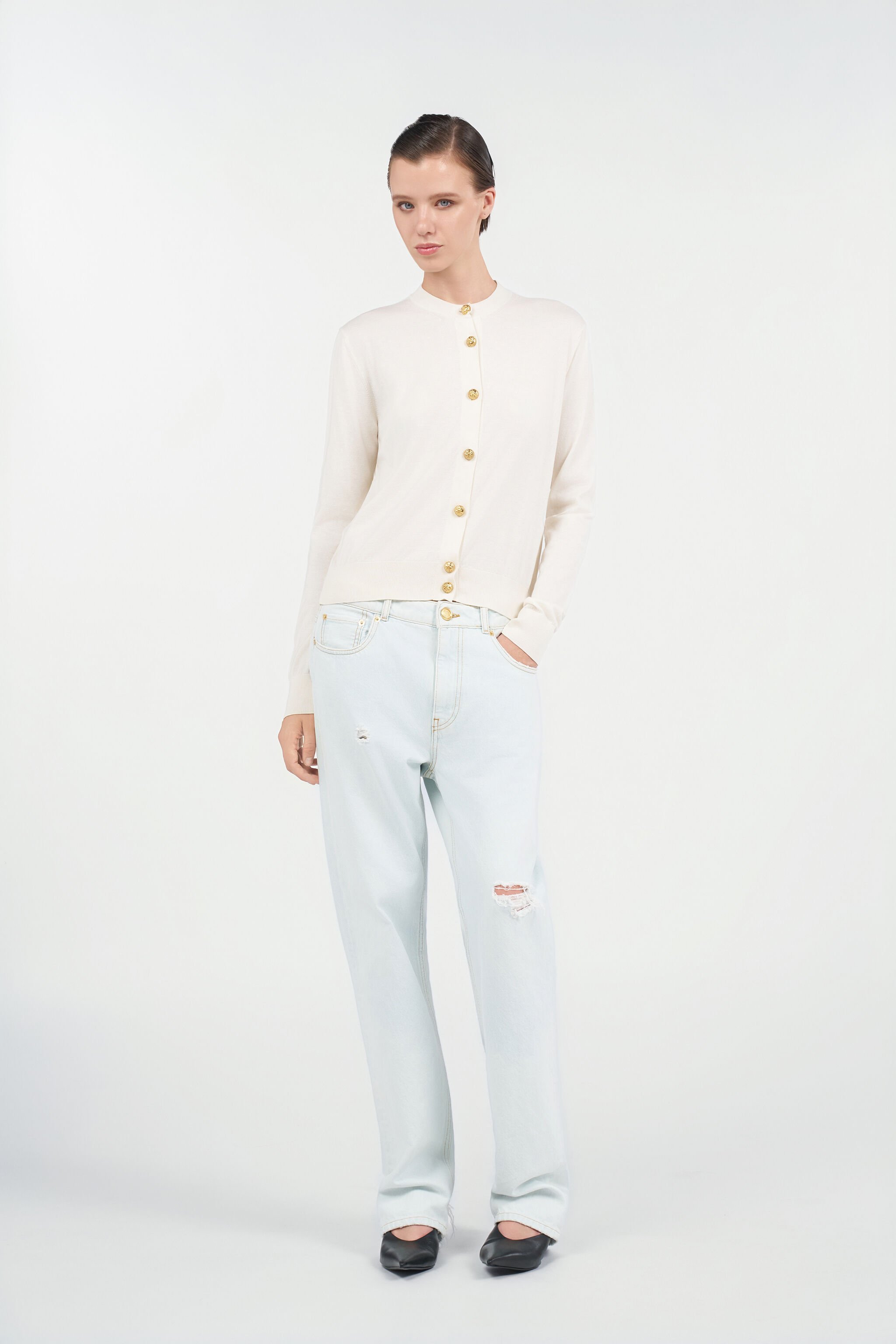 RC Wool Blend Cardigan Ivory UWM901-WH003