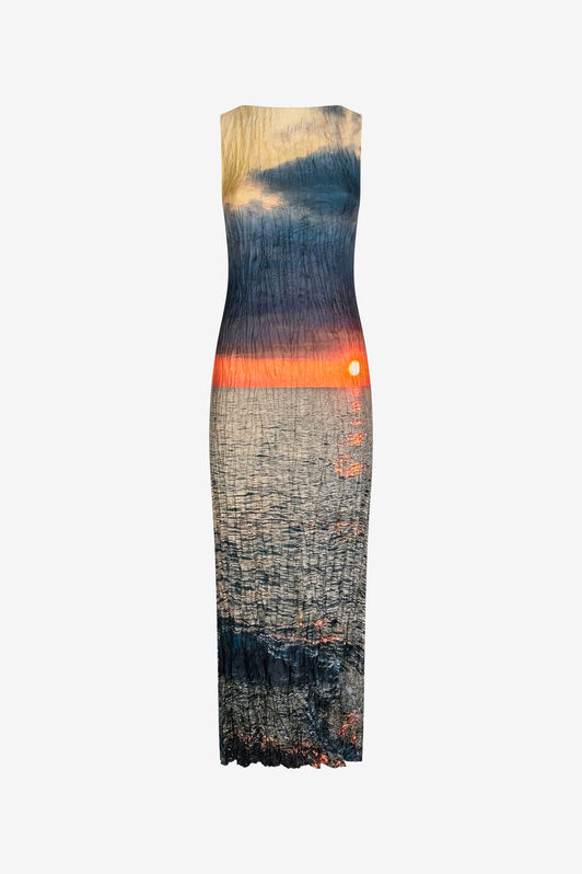 RC Langes Kleid mit Sunrise-Print Blau/Orange UWT109-4QN96