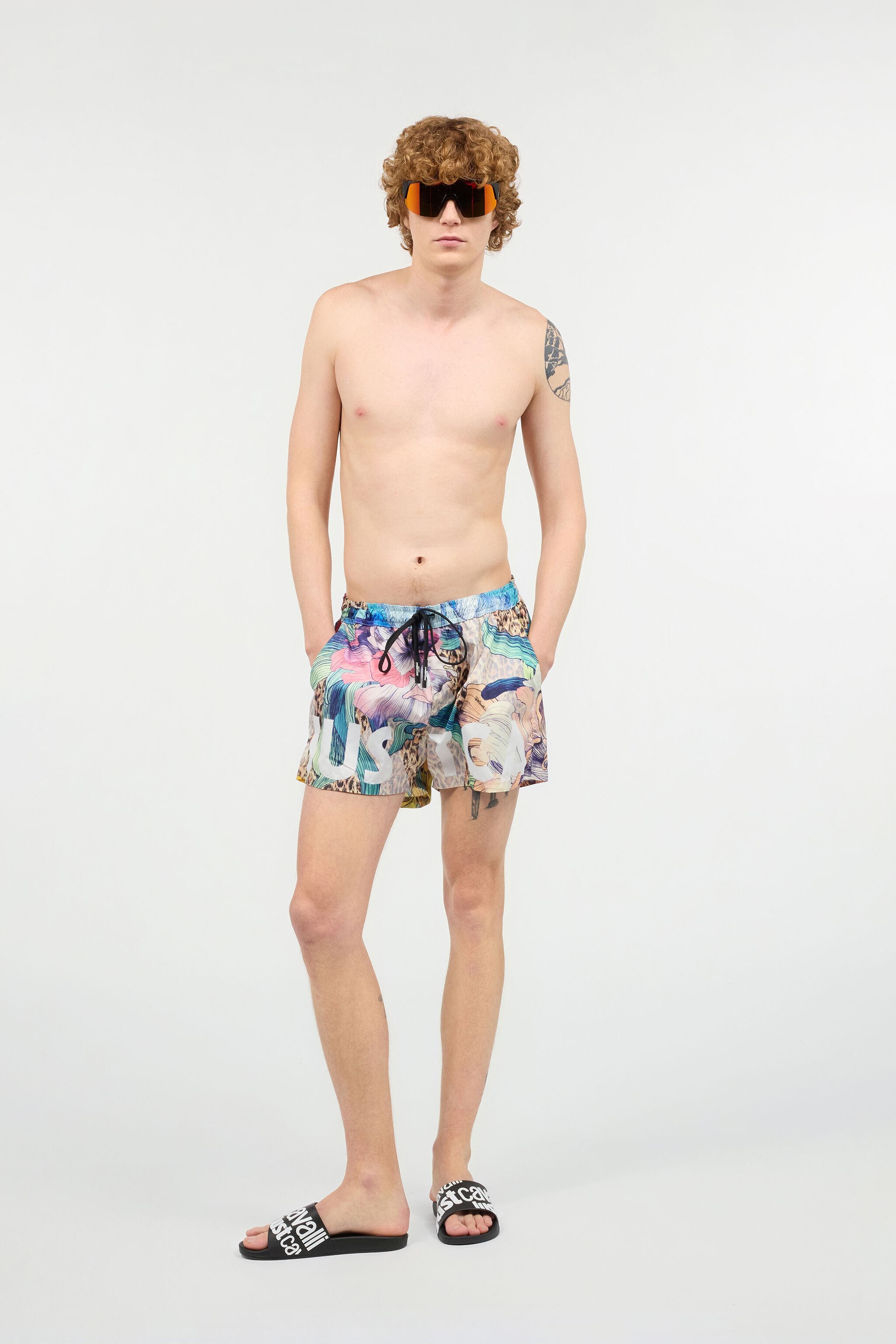 JC Swim Shorts With Floral And Jaguar Skin Print Red UFT080-UF119