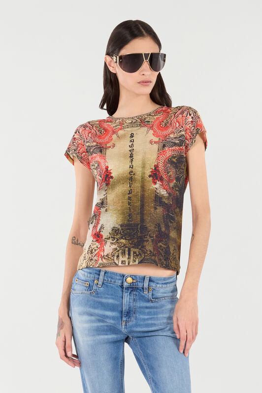 RC Cotton T-Shirt with Oriental Print RC Cotton T-Shirt with Oriental Print NATURALE/ROSSO VQT61C-3DQ00