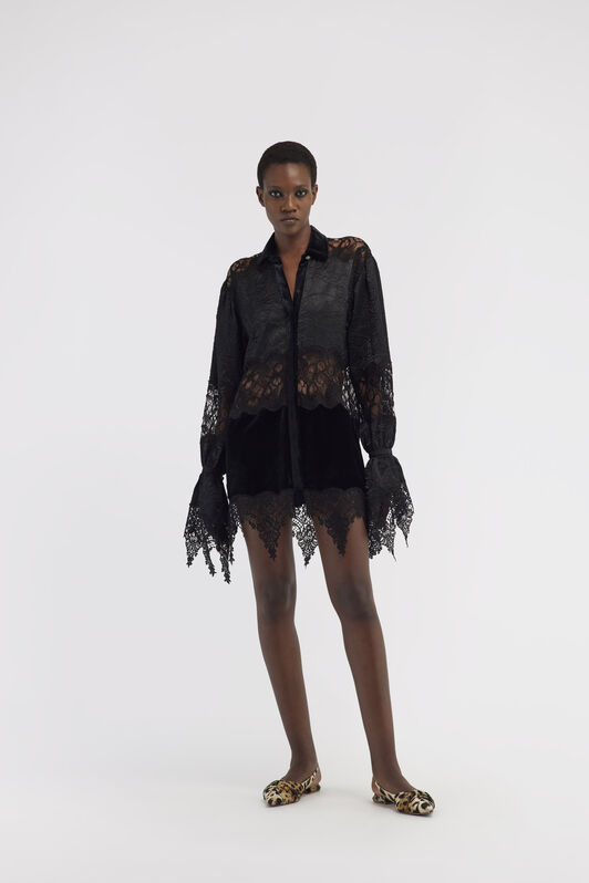 RC Shirt with lace inserts Black RWT707-VL068
