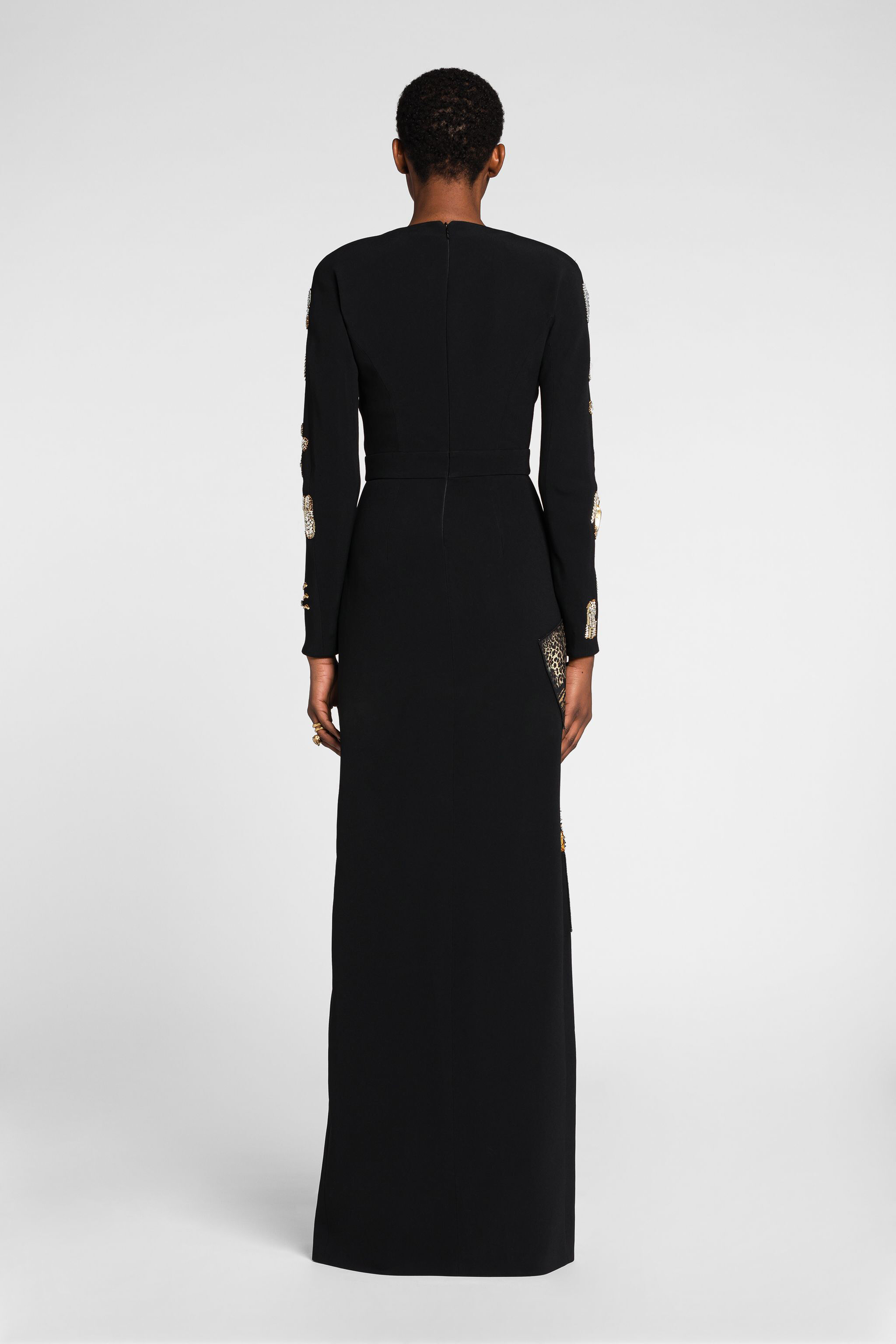 RC Maxikleid mit Kristallverzierungen Schwarz NQR132-HR005
