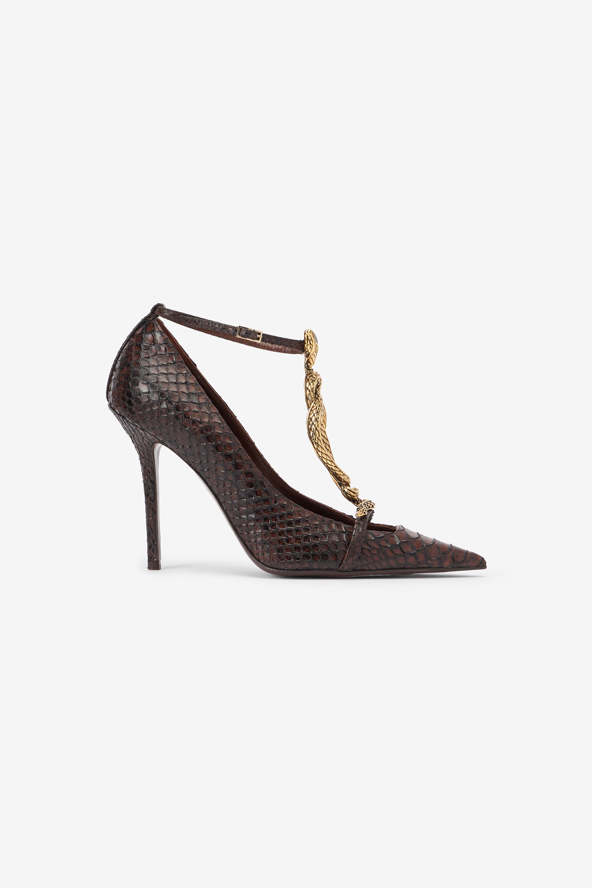 D*h様 名作 00s roberto cavalli ブラウン ゼブラ柄 カー Brown Scale-Pattern Pumps with Snake Motif in BROWN for Women