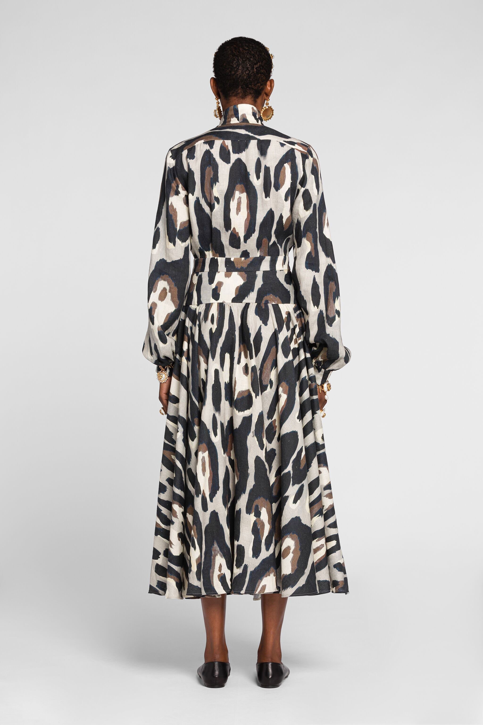 RC Leinenkleid mit Jaguar-Print Grau QKT136-3HF54