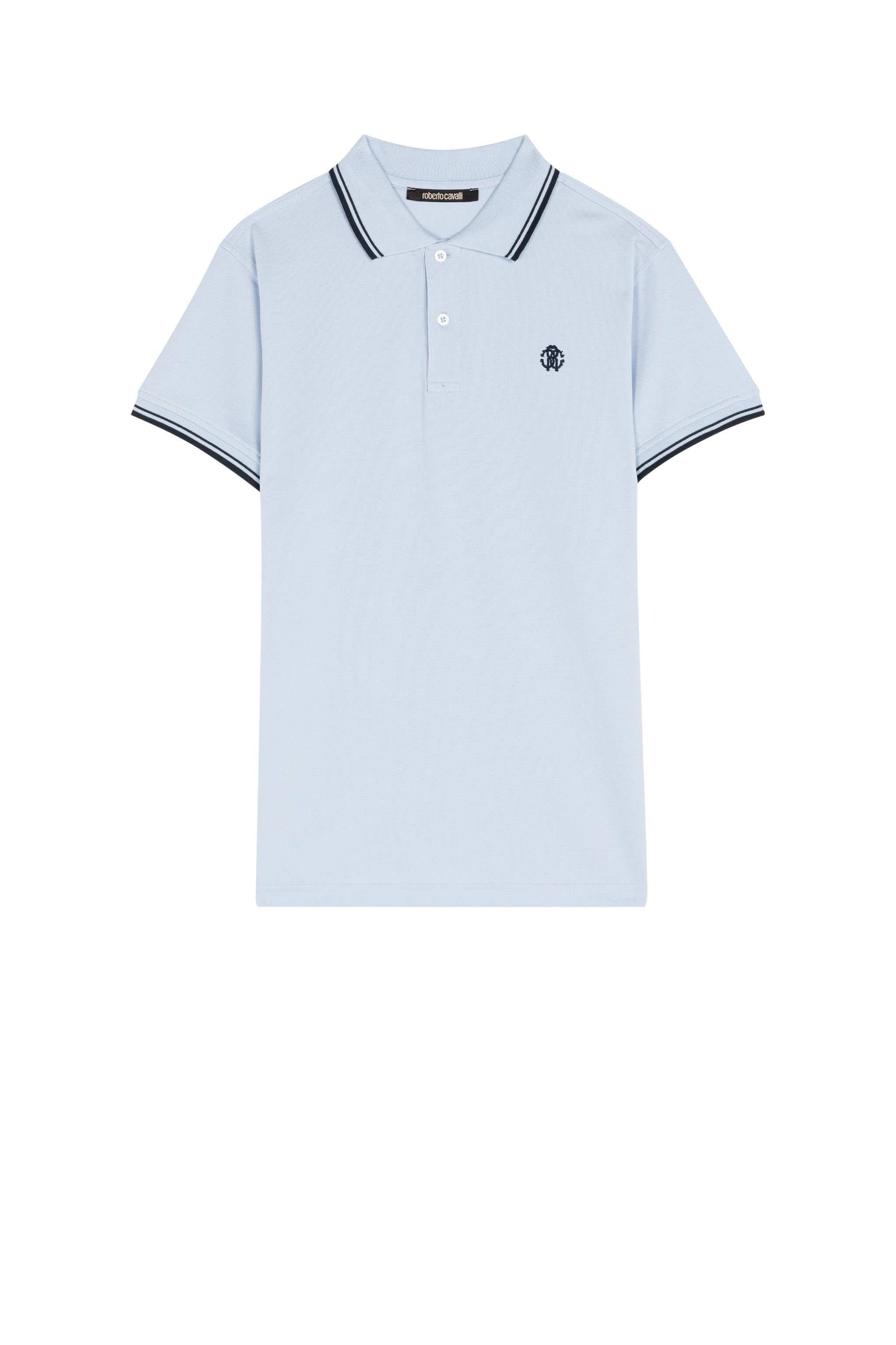 RC RC Monogram-Embroidered Polo Shirt Bleu clair KOT60A-KB017