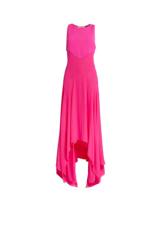 RC Long geranium silk georgette dress Fucsia HQT130-GG001