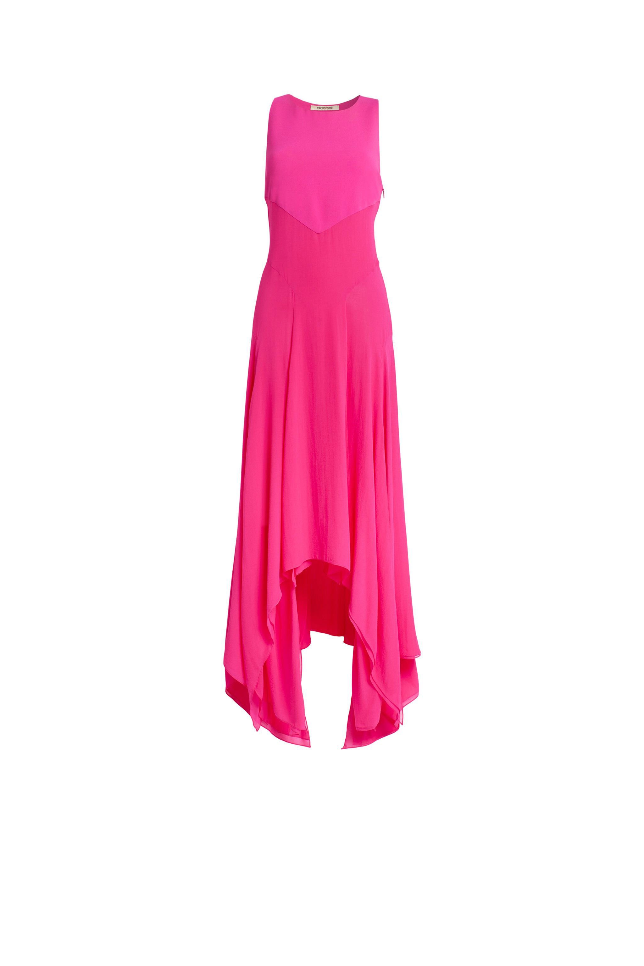 RC Long geranium silk georgette dress Fucsia HQT130-GG001