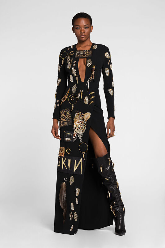 RC Maxikleid mit Kristallverzierungen Schwarz NQR132-HR005