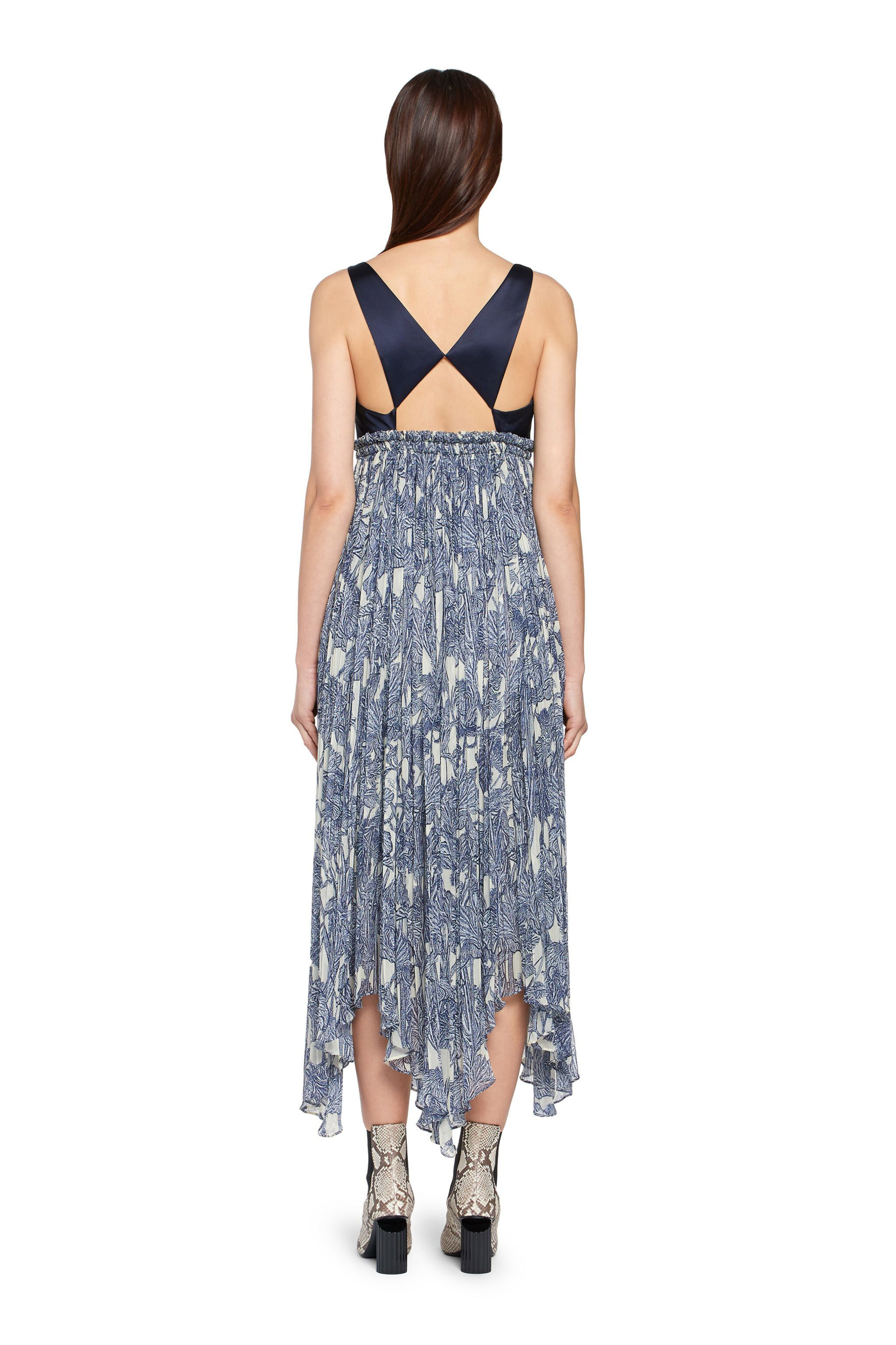 RC Long iris print silk dress IVORY/DARK NAVY HQT137-GFM05